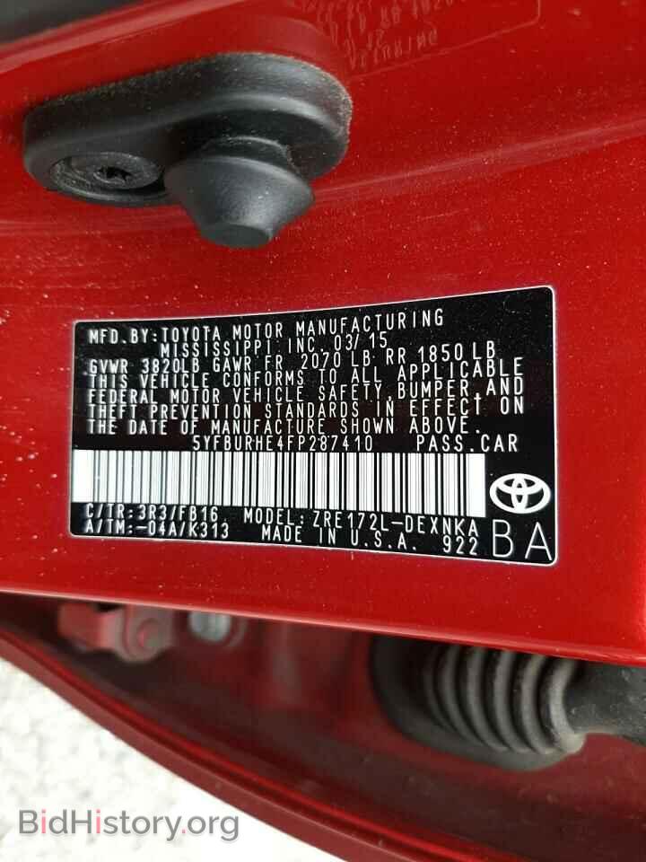2015 TOYOTA COROLLA - VIN: 5YFBURHE4FP287410 - Фото 10
