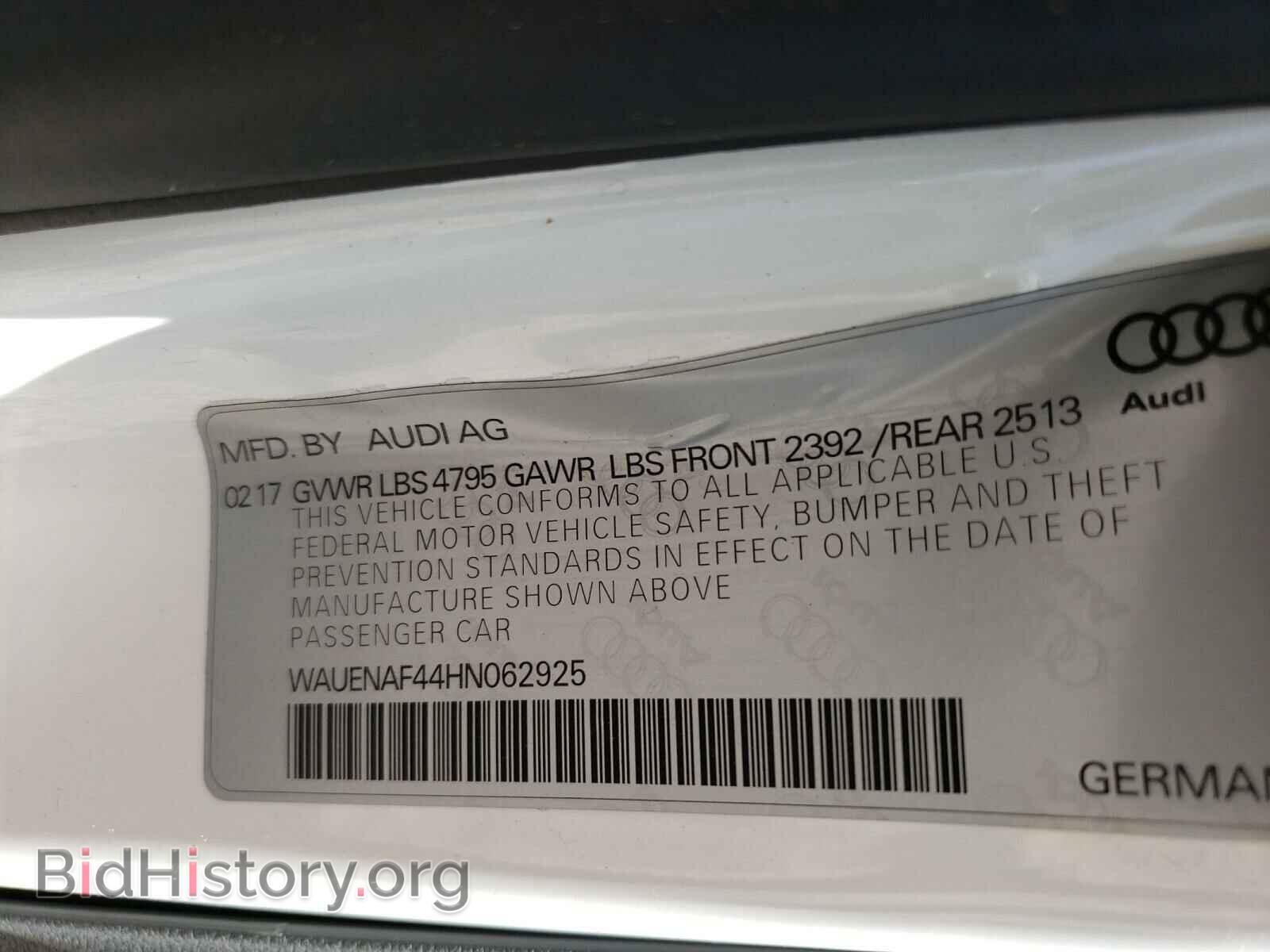 2017 AUDI A4 - VIN: WAUENAF44HN062925 - Фото 10