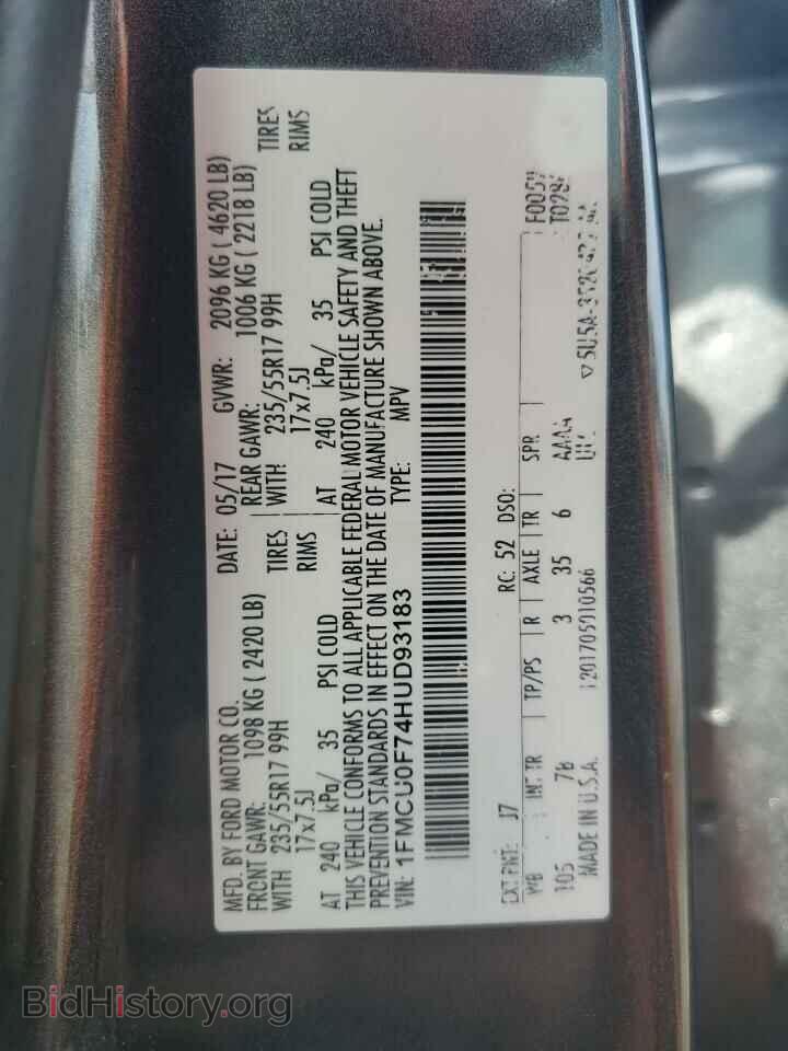 2017 FORD ESCAPE - VIN: 1FMCU0F74HUD93183 - Фото 13