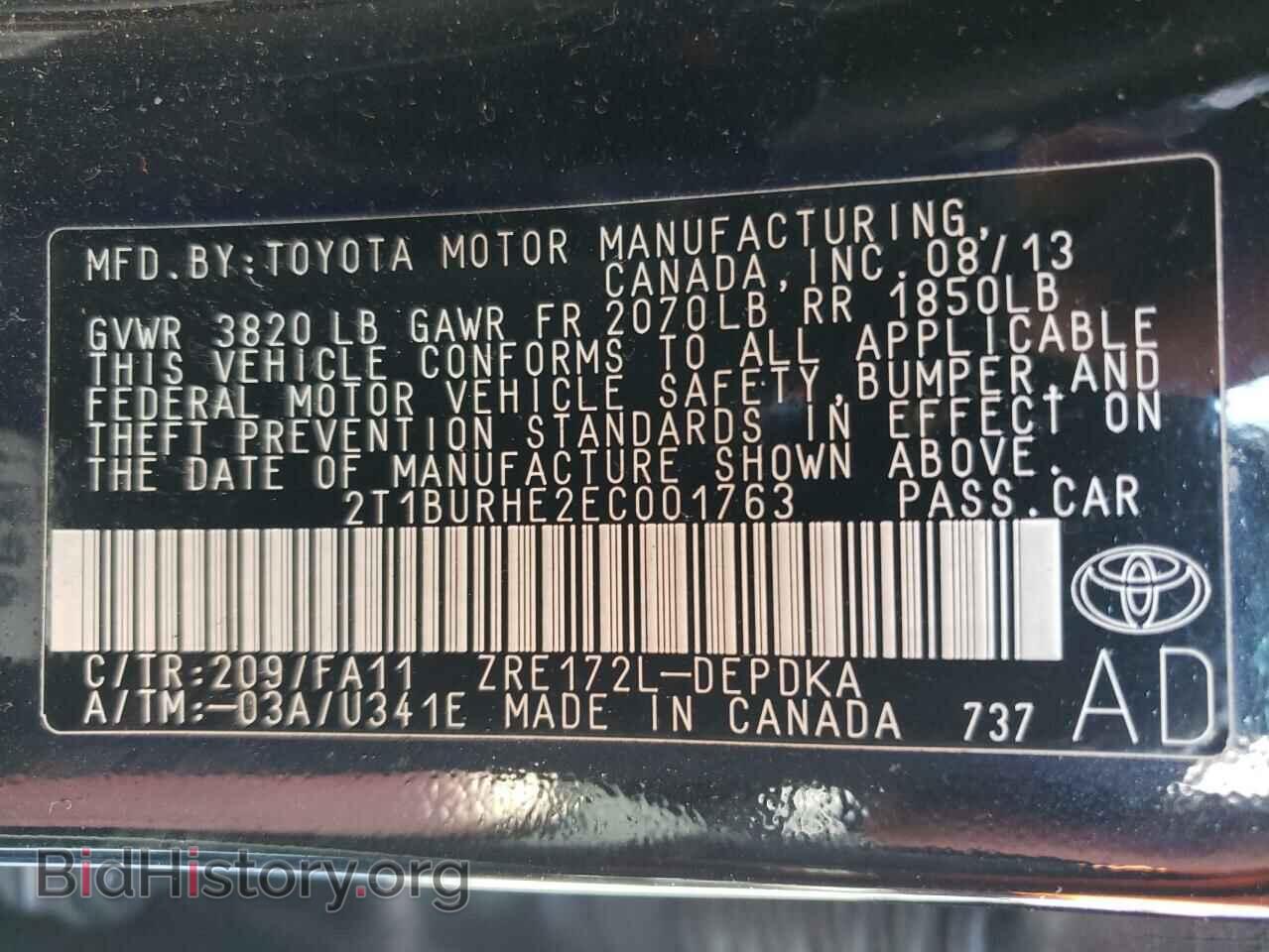 2014 TOYOTA COROLLA - VIN: 2T1BURHE2EC001763 - Фото 10