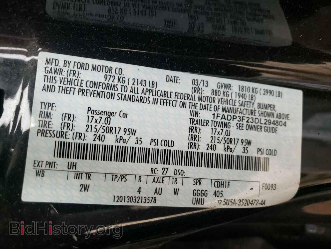2013 FORD FOCUS - VIN: 1FADP3F23DL294804 - Фото 12