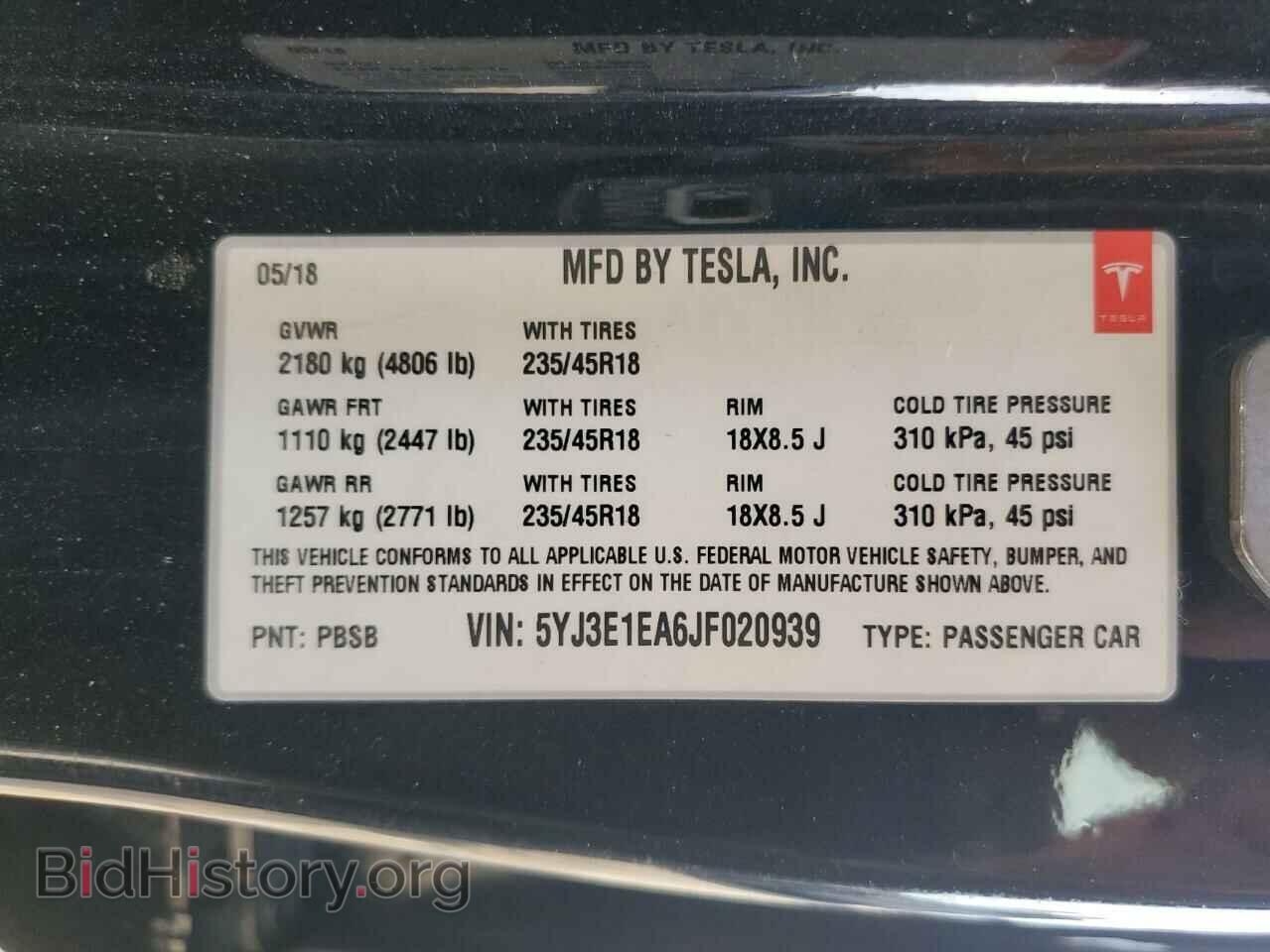 2018 TESLA MODEL 3 - VIN: 5YJ3E1EA6JF020939 - Фото 12