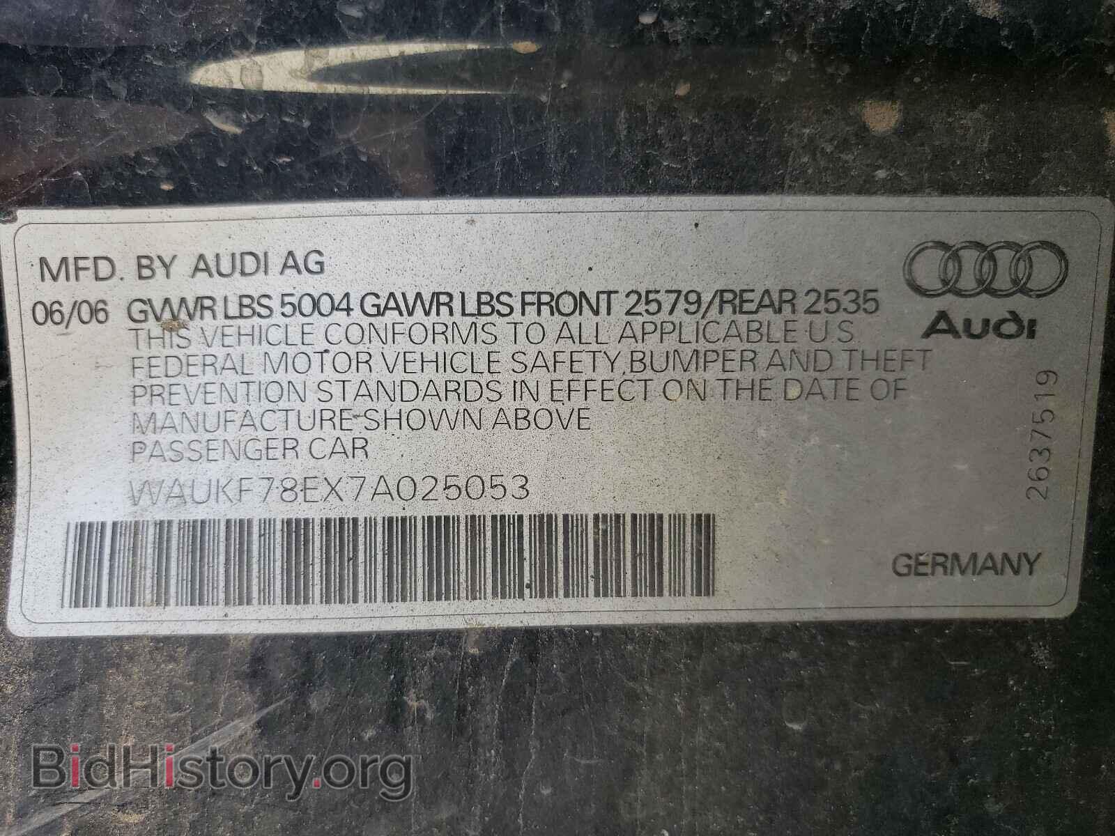 2007 AUDI A4 - VIN: WAUKF78EX7A025053 - Фото 10