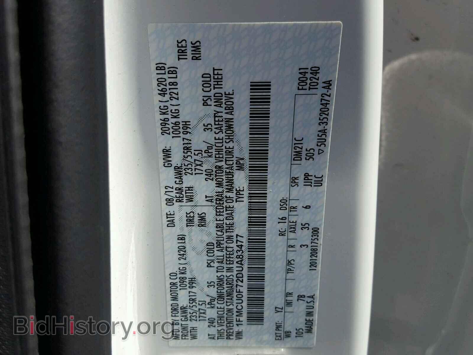 2013 FORD ESCAPE S - VIN: 1FMCU0F72DUA83477 - Фото 10