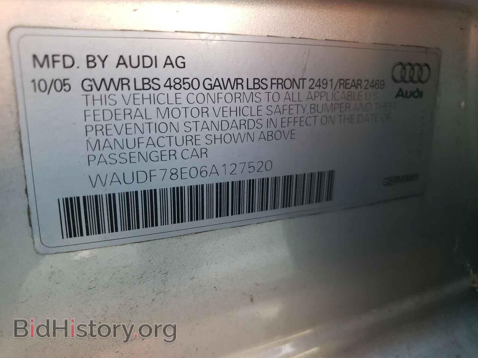 2006 AUDI A4 - VIN: WAUDF78E06A127520 - Фото 10