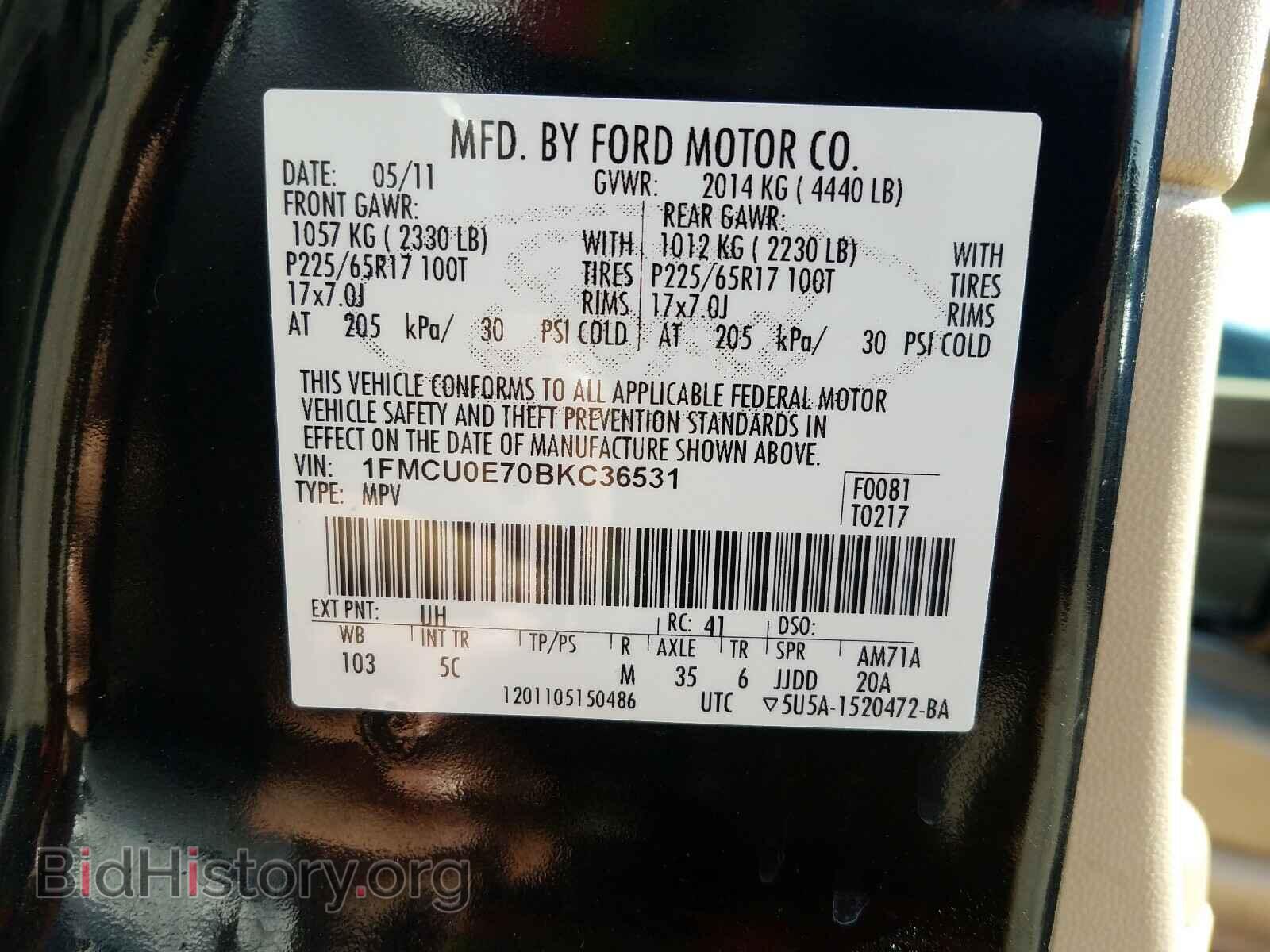 2011 FORD ESCAPE - VIN: 1FMCU0E70BKC36531 - Фото 10