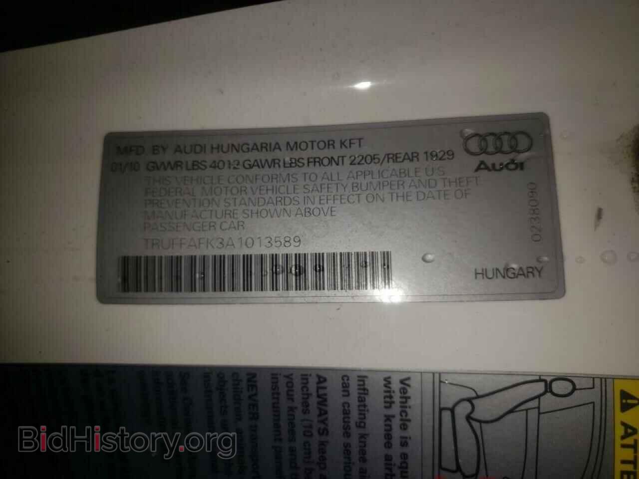 2010 AUDI TT - VIN: TRUFFAFK3A1013589 - Фото 10