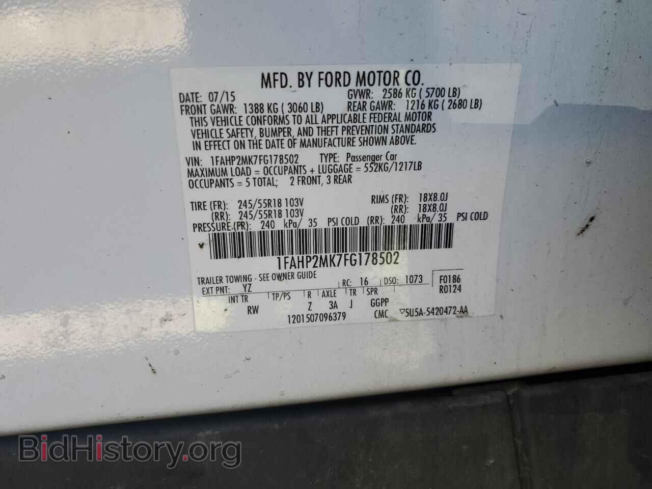 2015 FORD TAURUS - VIN: 1FAHP2MK7FG178502 - Фото 12