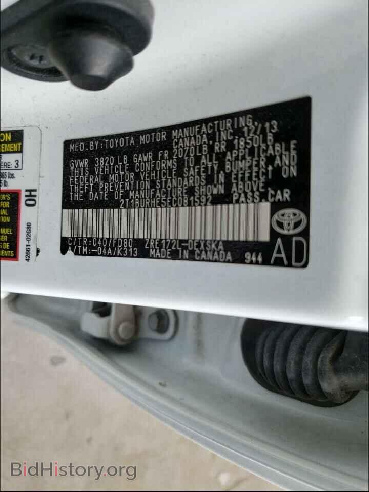 2014 TOYOTA COROLLA - VIN: 2T1BURHE5EC081592 - Фото 10