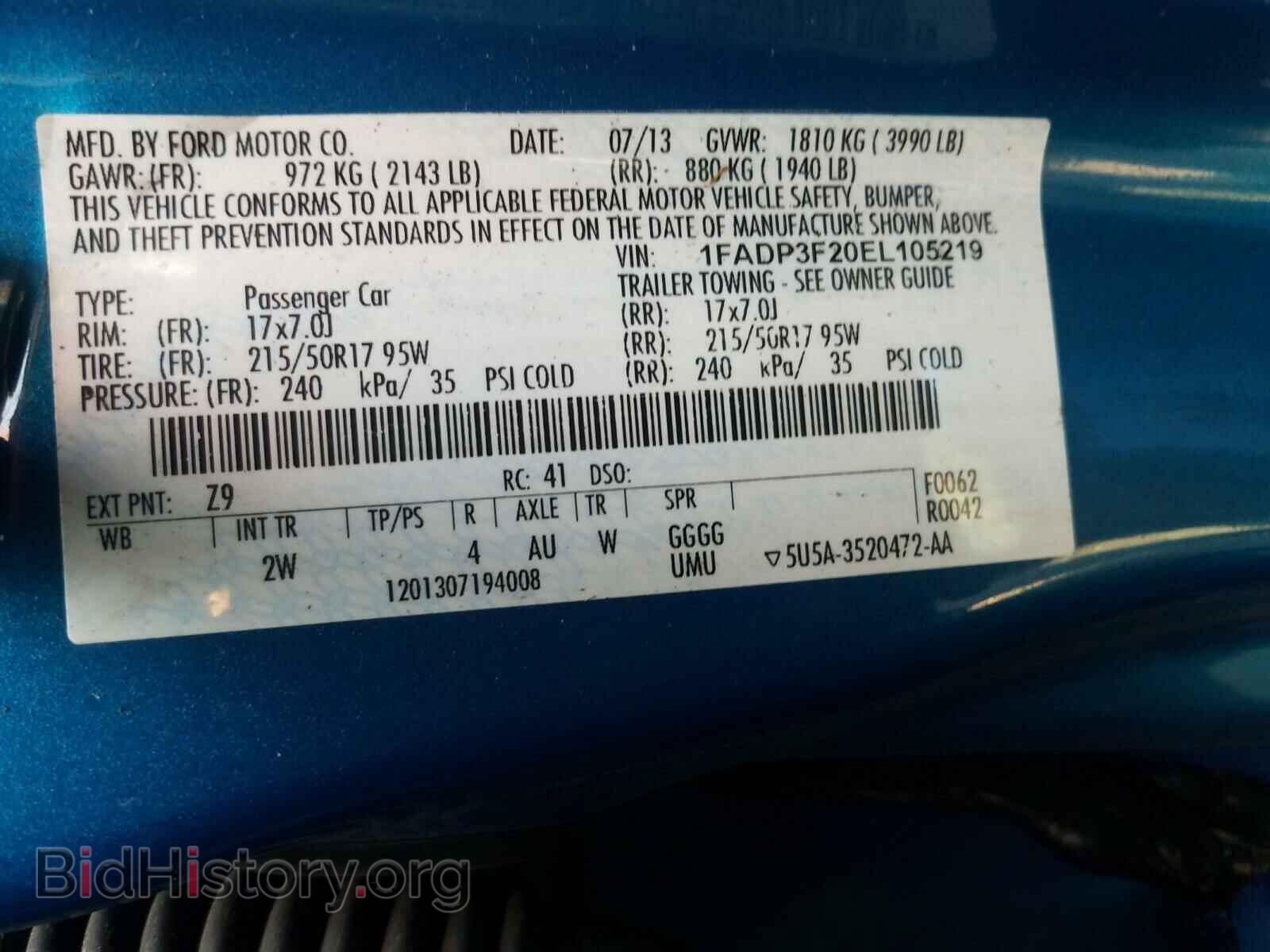 2014 FORD FOCUS - VIN: 1FADP3F20EL105219 - Фото 10