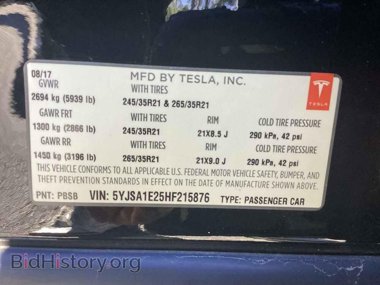 2017 TESLA MODEL S - VIN: 5YJSA1E25HF215876 - Photo 10