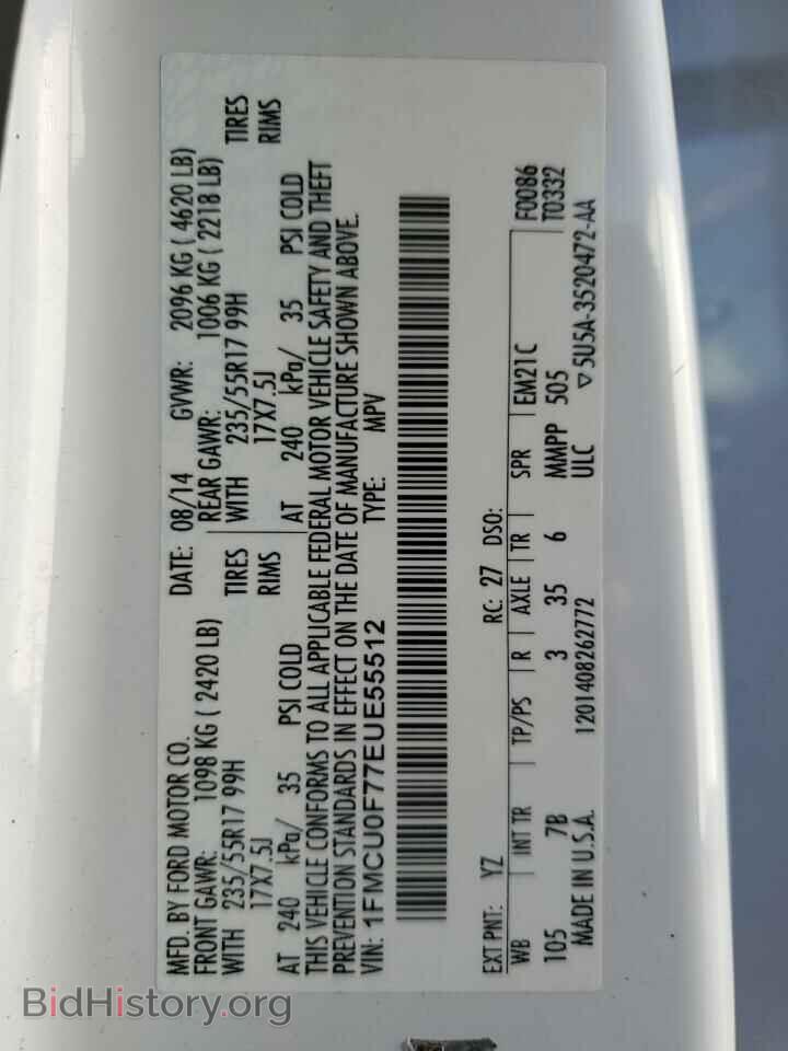 2014 FORD ESCAPE - VIN: 1FMCU0F77EUE55512 - Фото 13