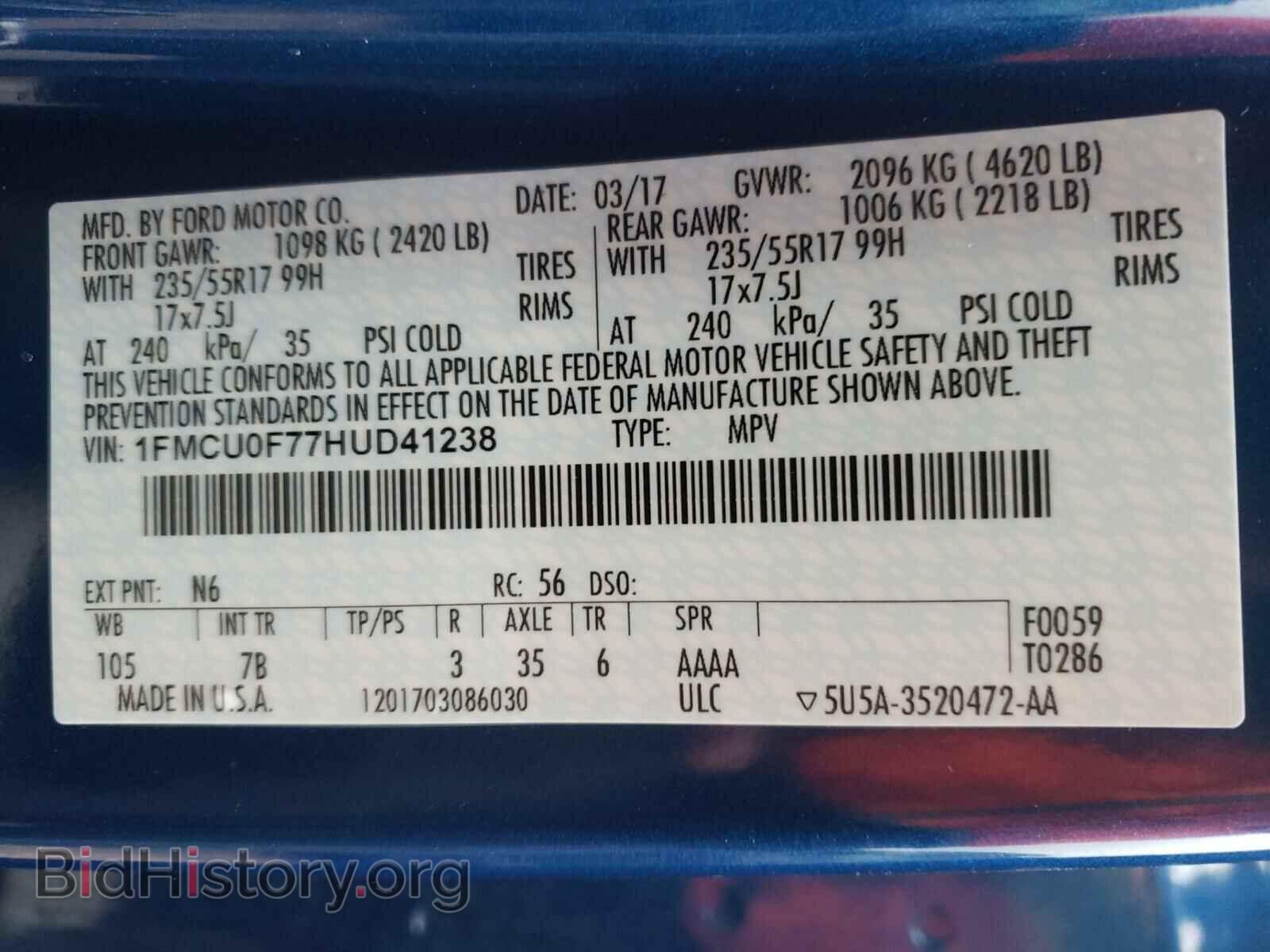 2017 FORD ESCAPE - VIN: 1FMCU0F77HUD41238 - Photo 10