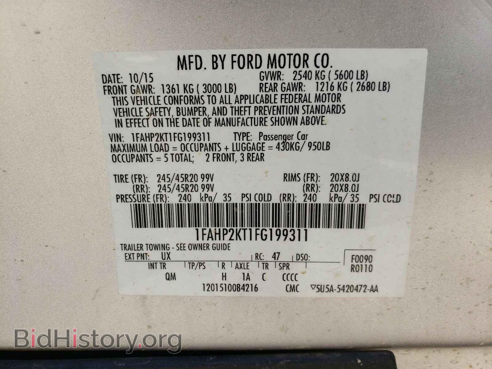 2015 FORD TAURUS - VIN: 1FAHP2KT1FG199311 - Фото 10