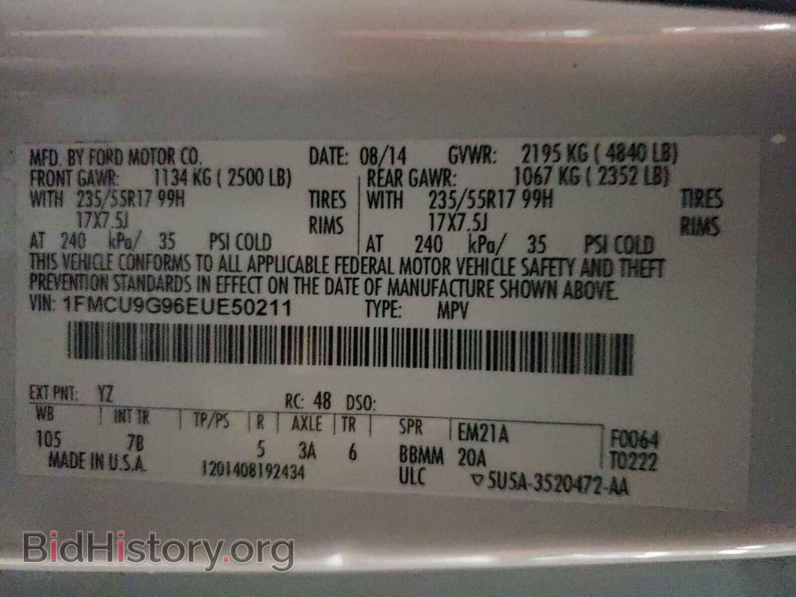 2014 FORD ESCAPE - VIN: 1FMCU9G96EUE50211 - Фото 10