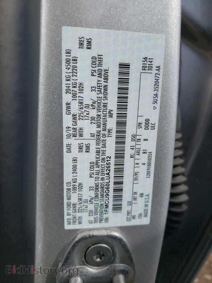 2020 FORD ESCAPE - VIN: 1FMCU9G60LUA26512 - Фото 10