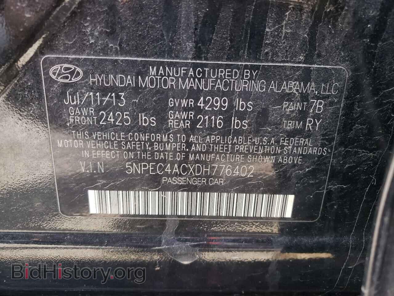 2013 HYUNDAI SONATA - VIN: 5NPEC4ACXDH776402 - Фото 10