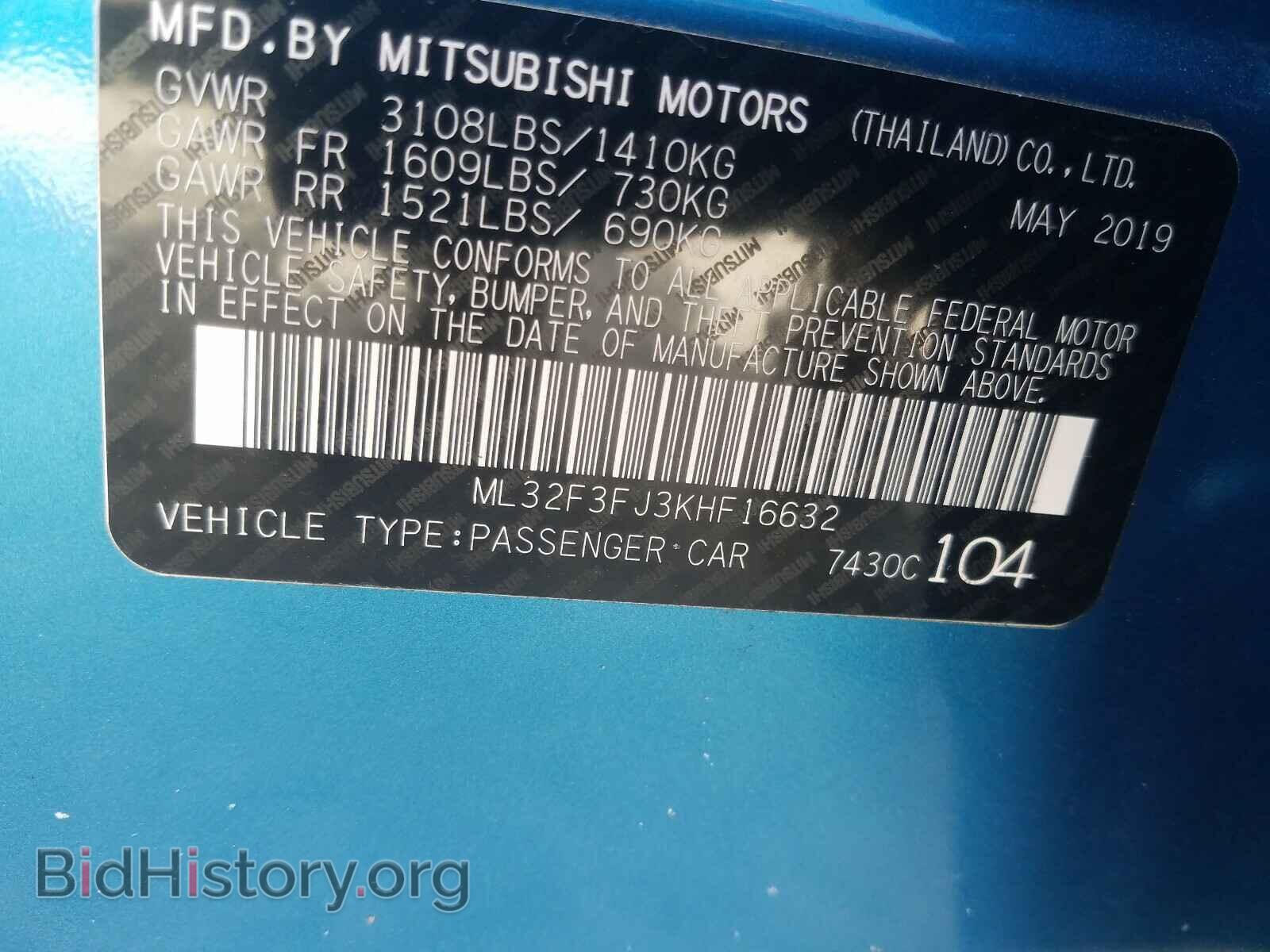 2019 MITSUBISHI MIRAGE - VIN: ML32F3FJ3KHF16632 - Фото 10