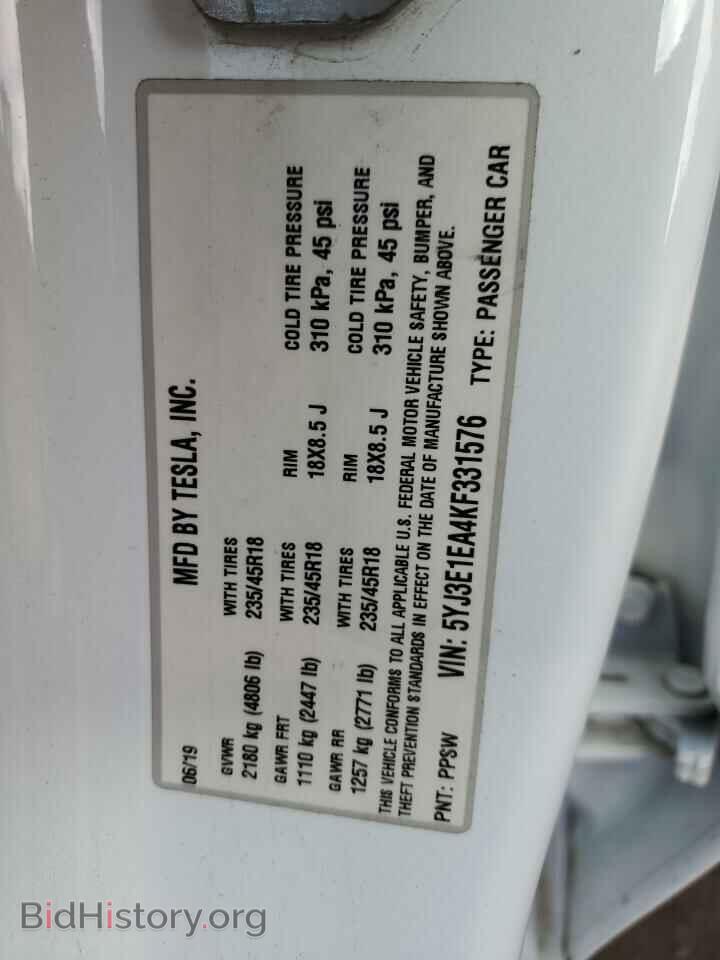 2019 TESLA MODEL 3 - VIN: 5YJ3E1EA4KF331576 - Фото 12