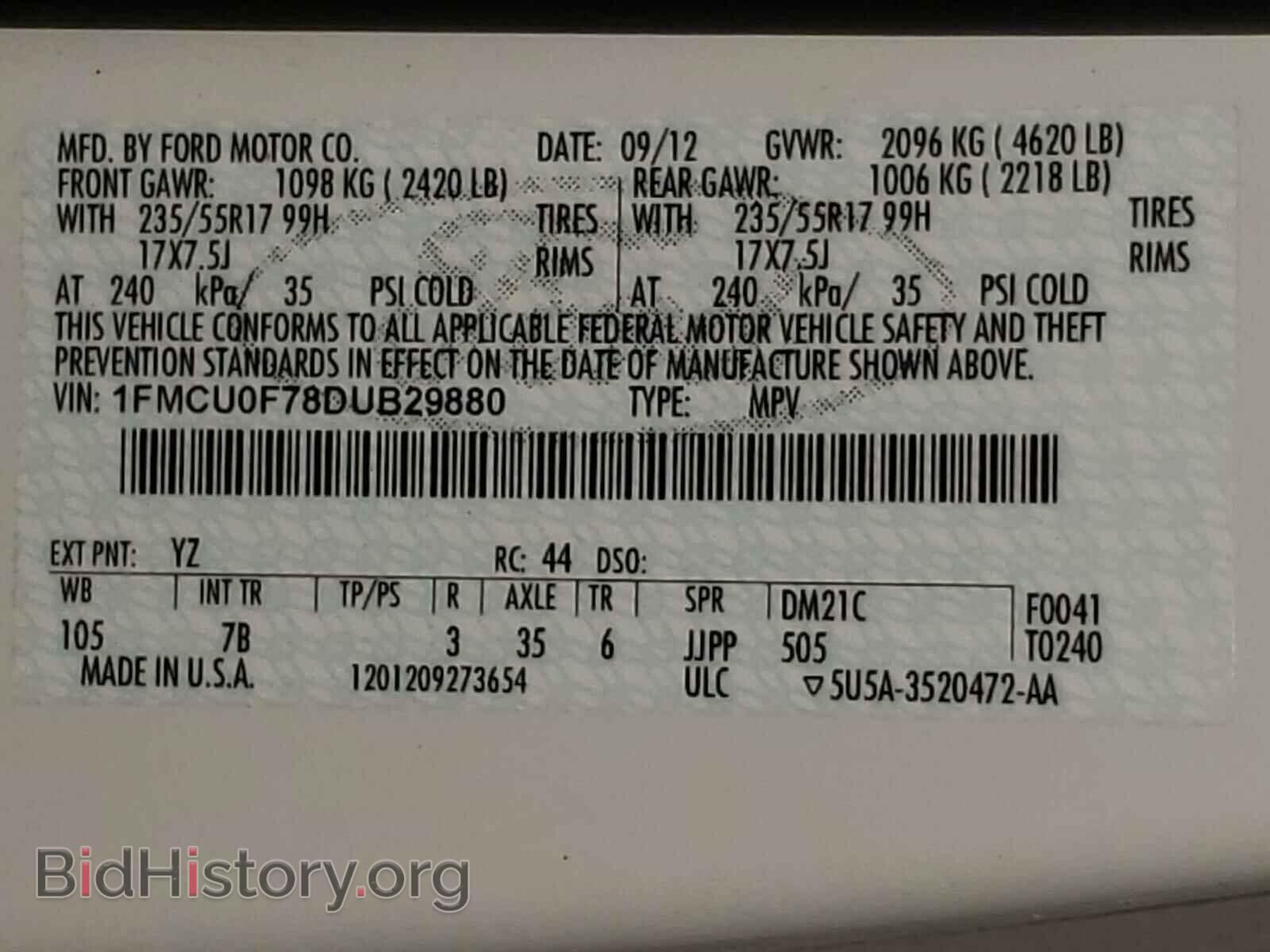 2013 FORD ESCAPE - VIN: 1FMCU0F78DUB29880 - Фото 10