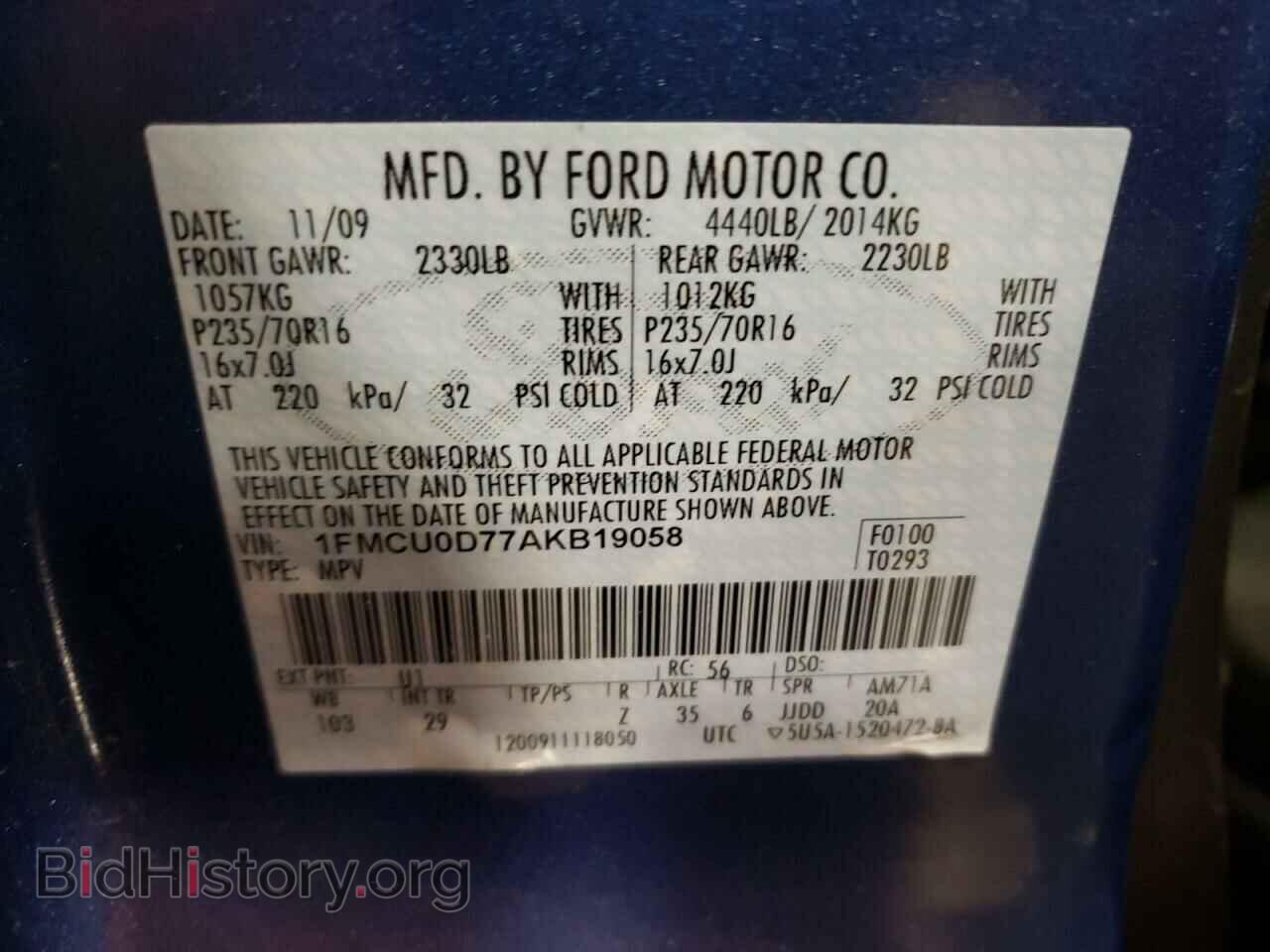 2010 FORD ESCAPE - VIN: 1FMCU0D77AKB19058 - Фото 12