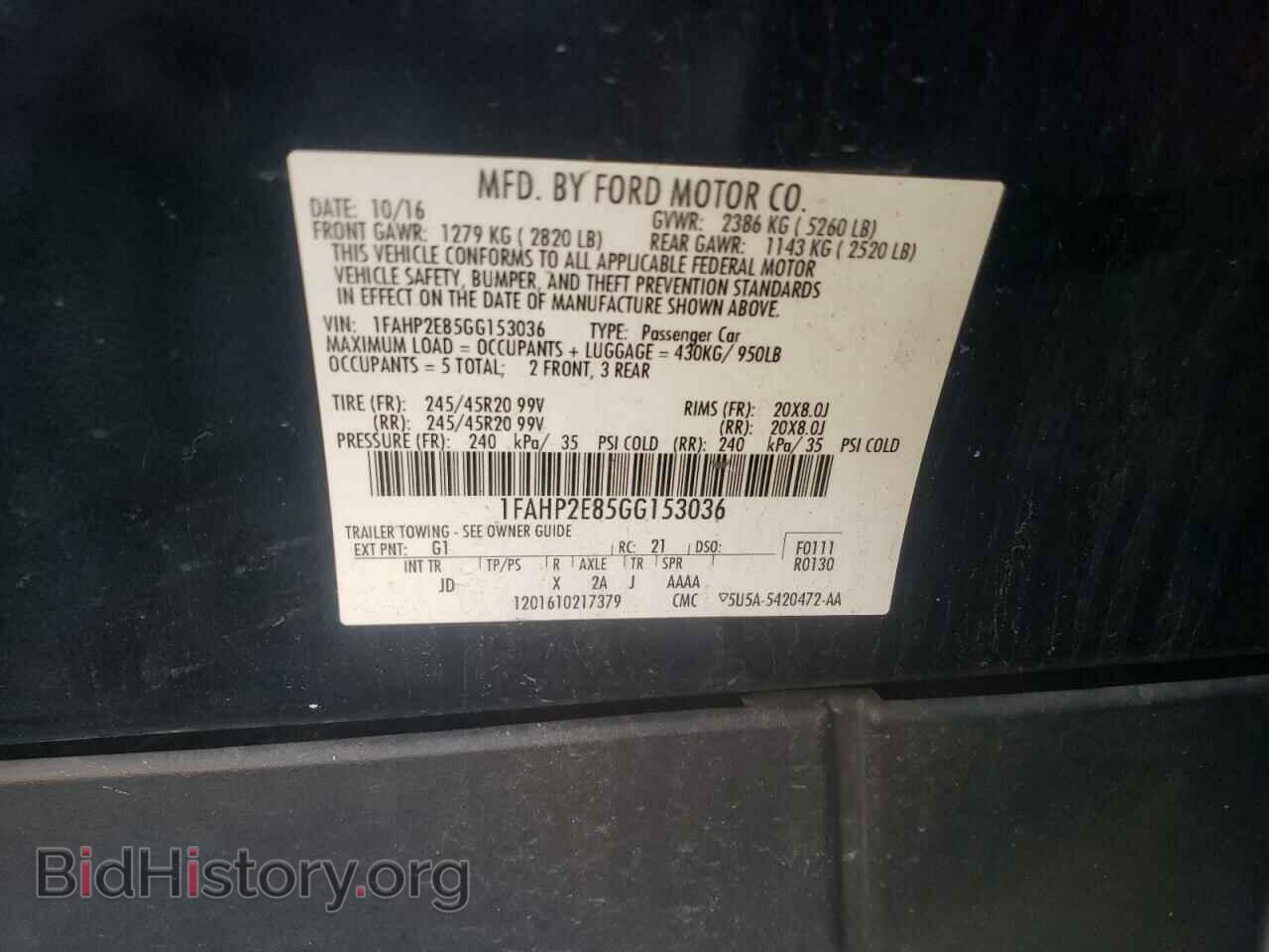 2016 FORD TAURUS - VIN: 1FAHP2E85GG153036 - Фото 10