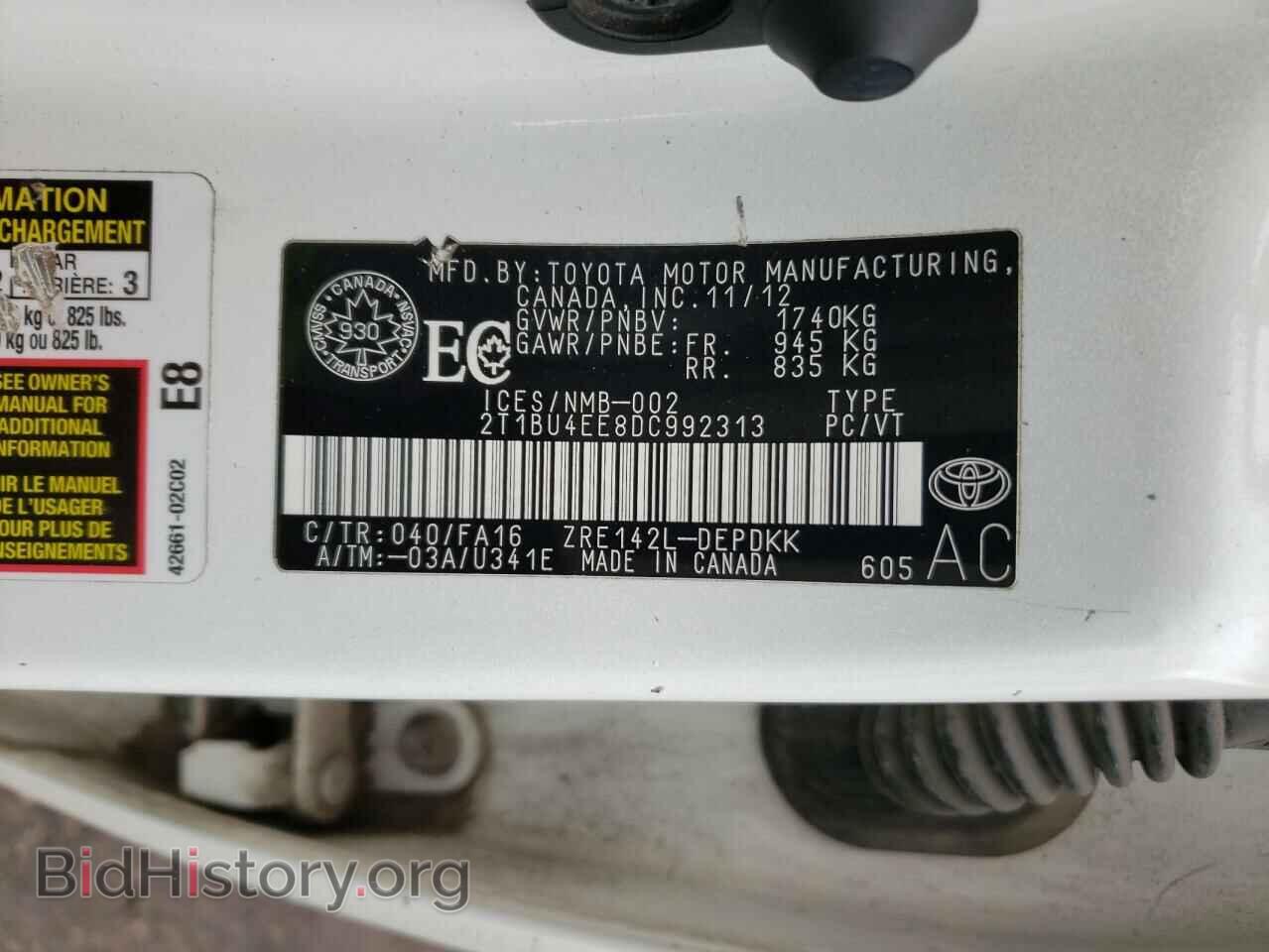 2013 TOYOTA COROLLA - VIN: 2T1BU4EE8DC992313 - Фото 10