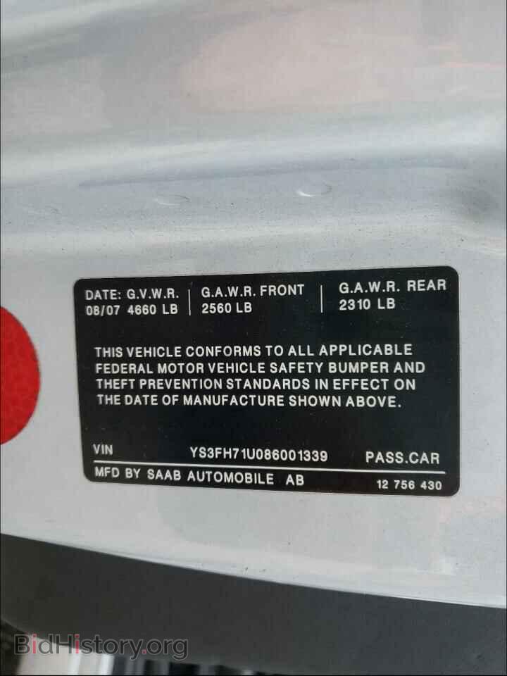 2008 SAAB 9 3 - VIN: YS3FH71U086001339 - Фото 10