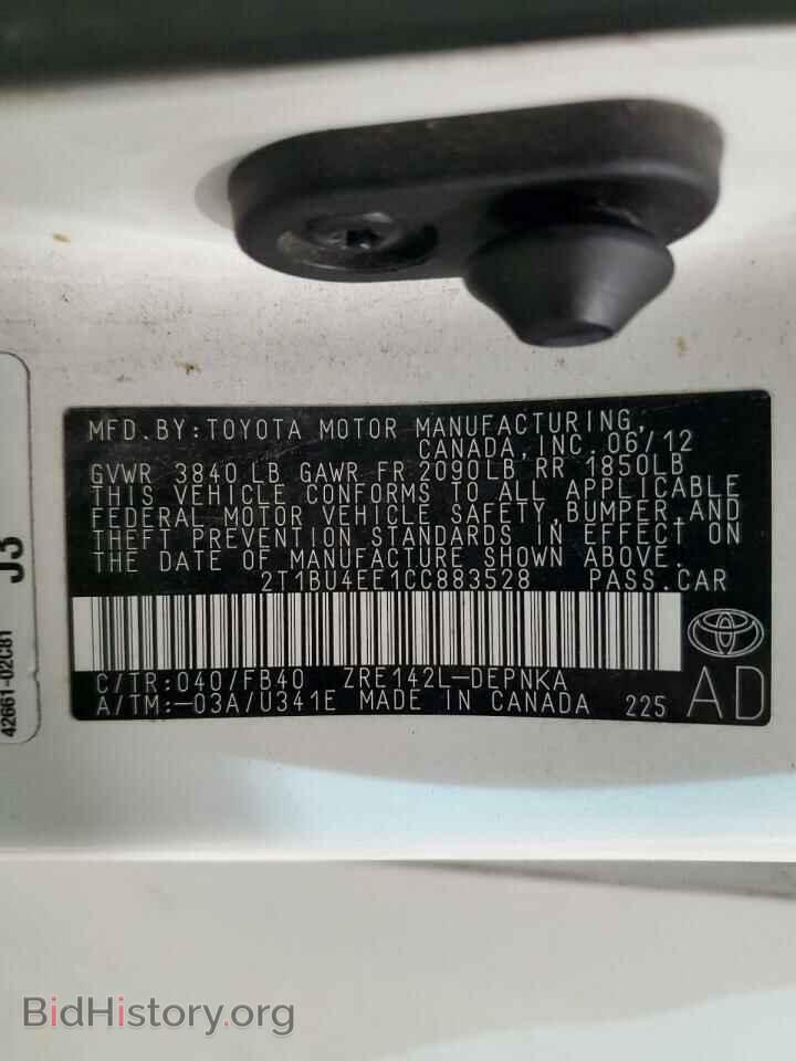 2012 TOYOTA COROLLA - VIN: 2T1BU4EE1CC883528 - Фото 12