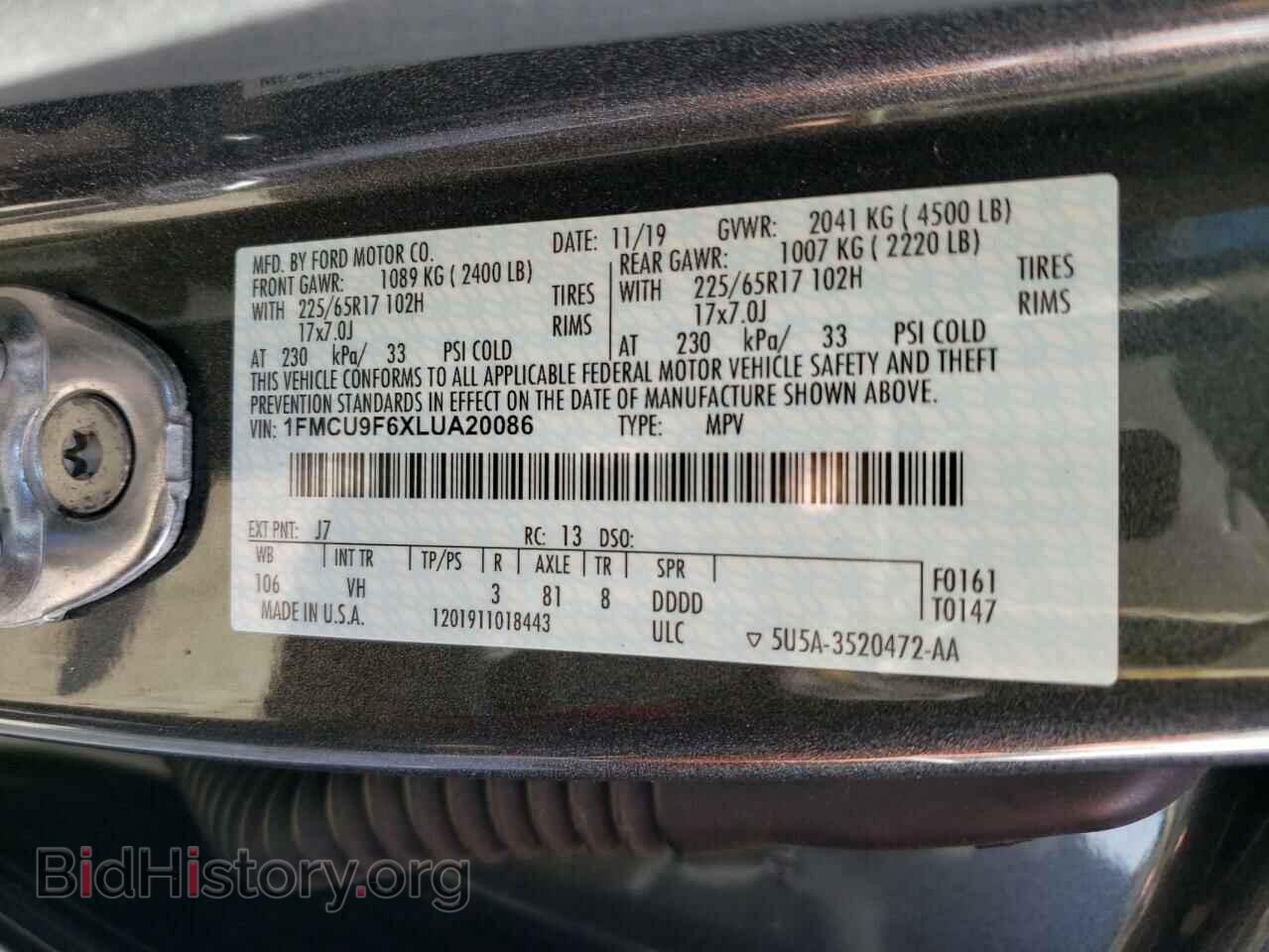 2020 FORD ESCAPE - VIN: 1FMCU9F6XLUA20086 - Photo 14