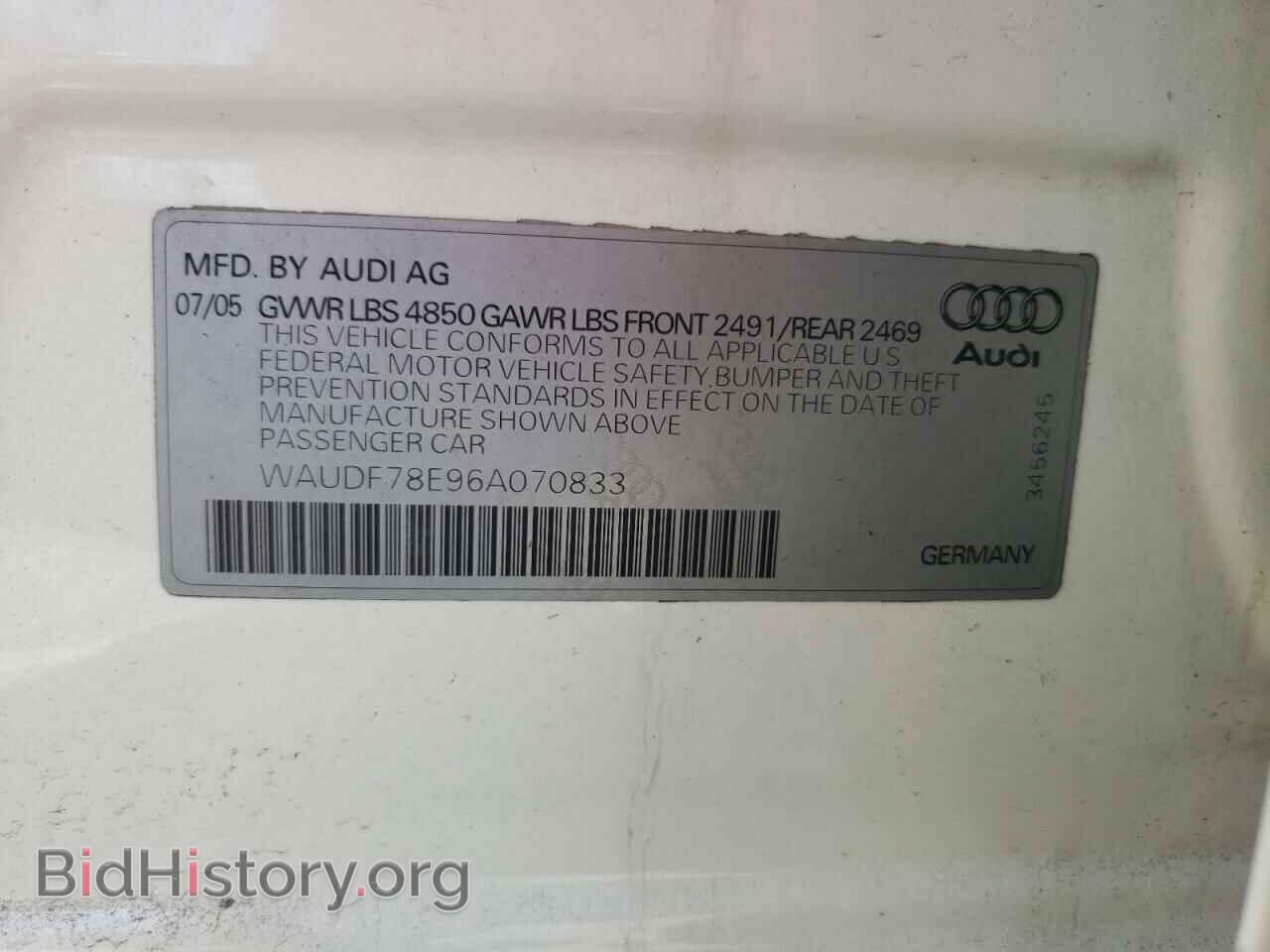 2006 AUDI A4 - VIN: WAUDF78E96A070833 - Фото 10