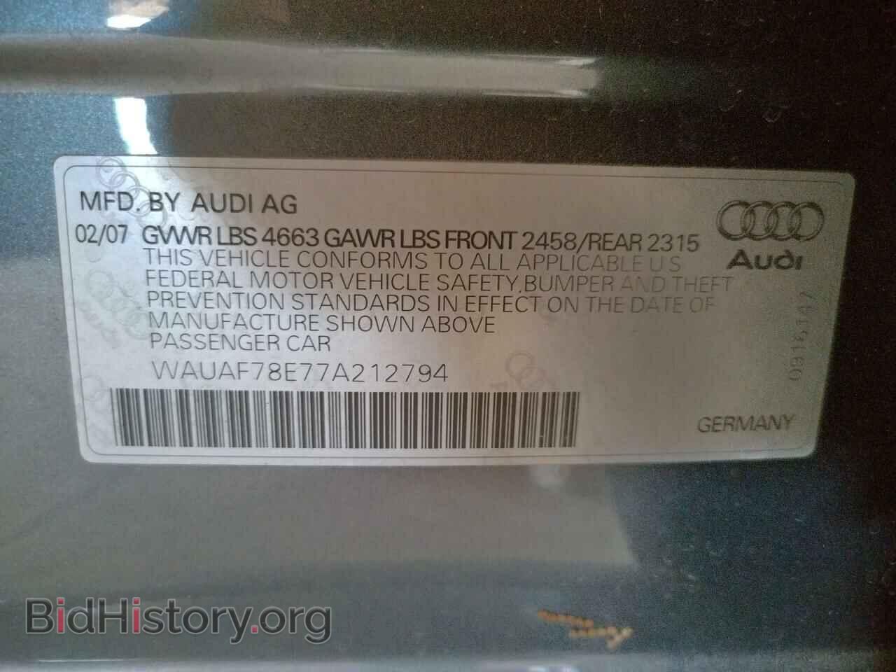 2007 AUDI A4 - VIN: WAUAF78E77A212794 - Фото 10