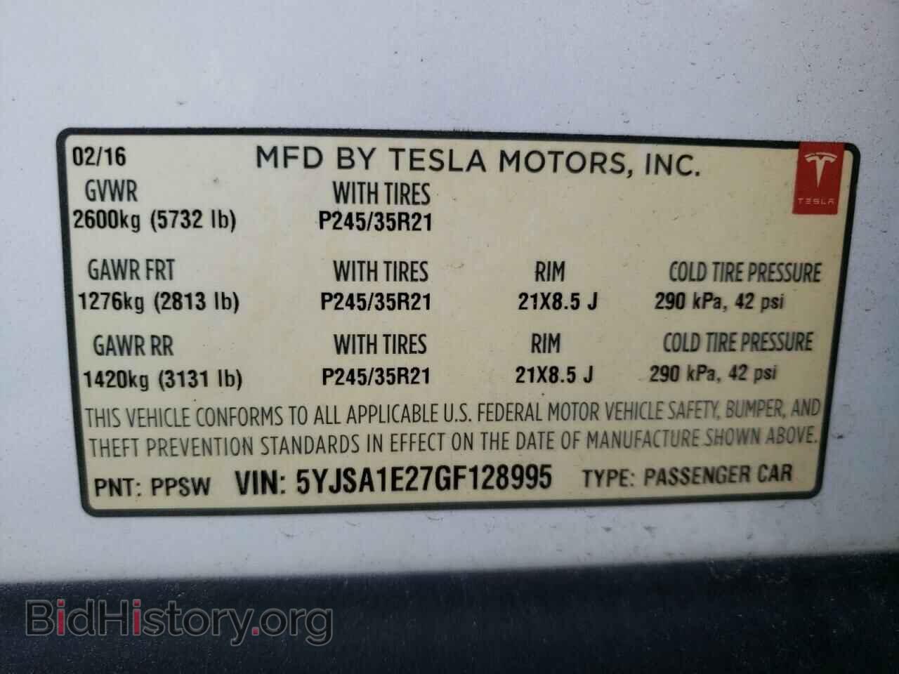 2016 TESLA MODEL S - VIN: 5YJSA1E27GF128995 - Фото 12