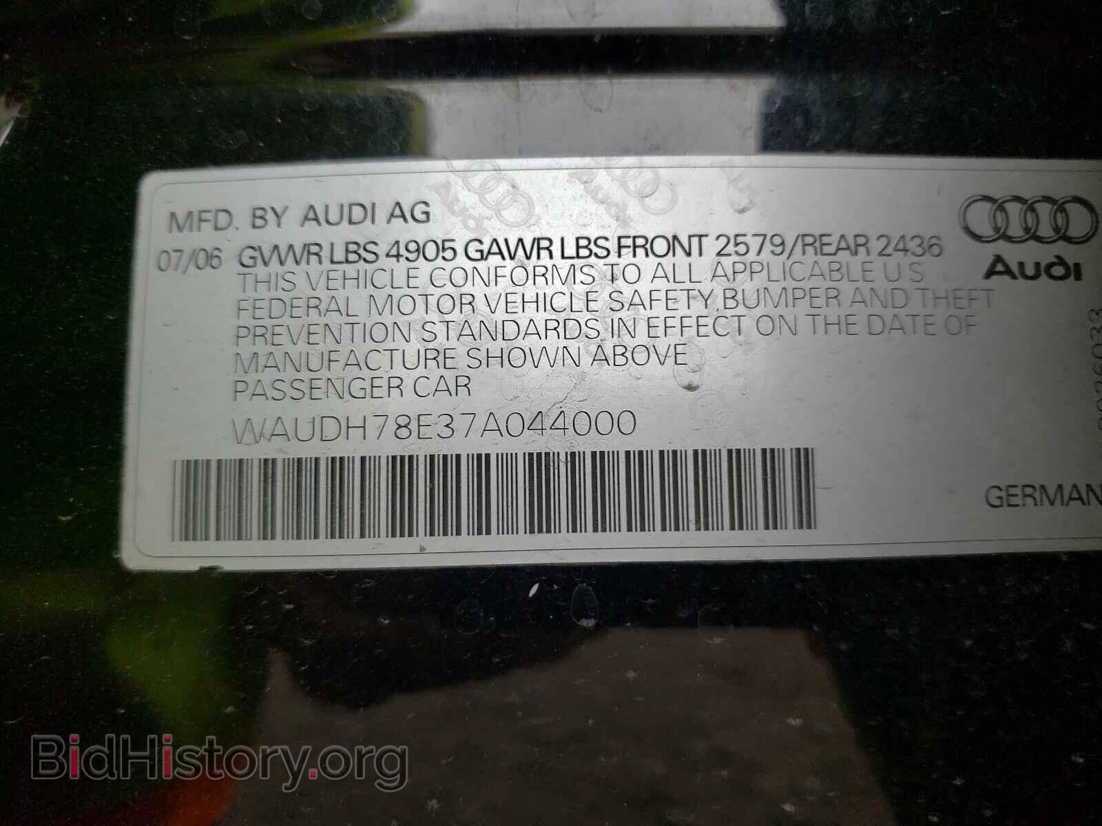 2007 AUDI A4 - VIN: WAUDH78E37A044000 - Фото 10