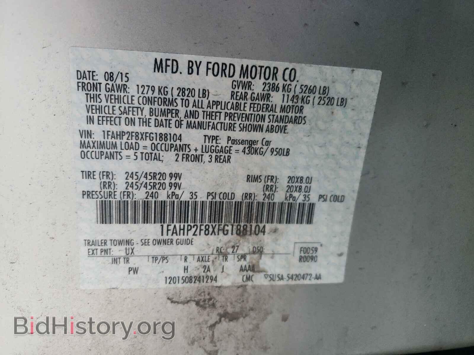 2015 FORD TAURUS - VIN: 1FAHP2F8XFG188104 - Photo 10