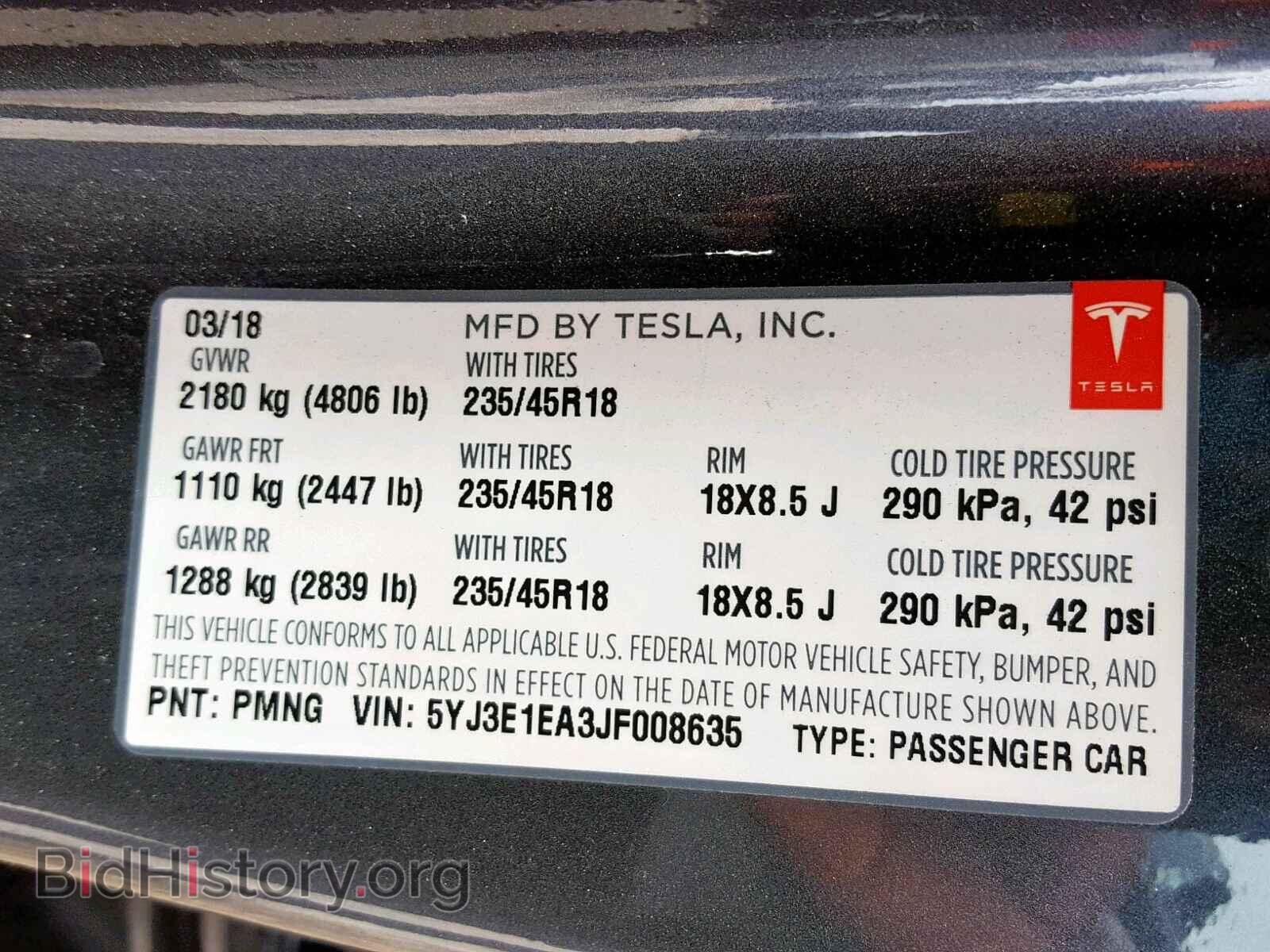 2018 TESLA MODEL 3 - VIN: 5YJ3E1EA3JF008635 - Photo 10