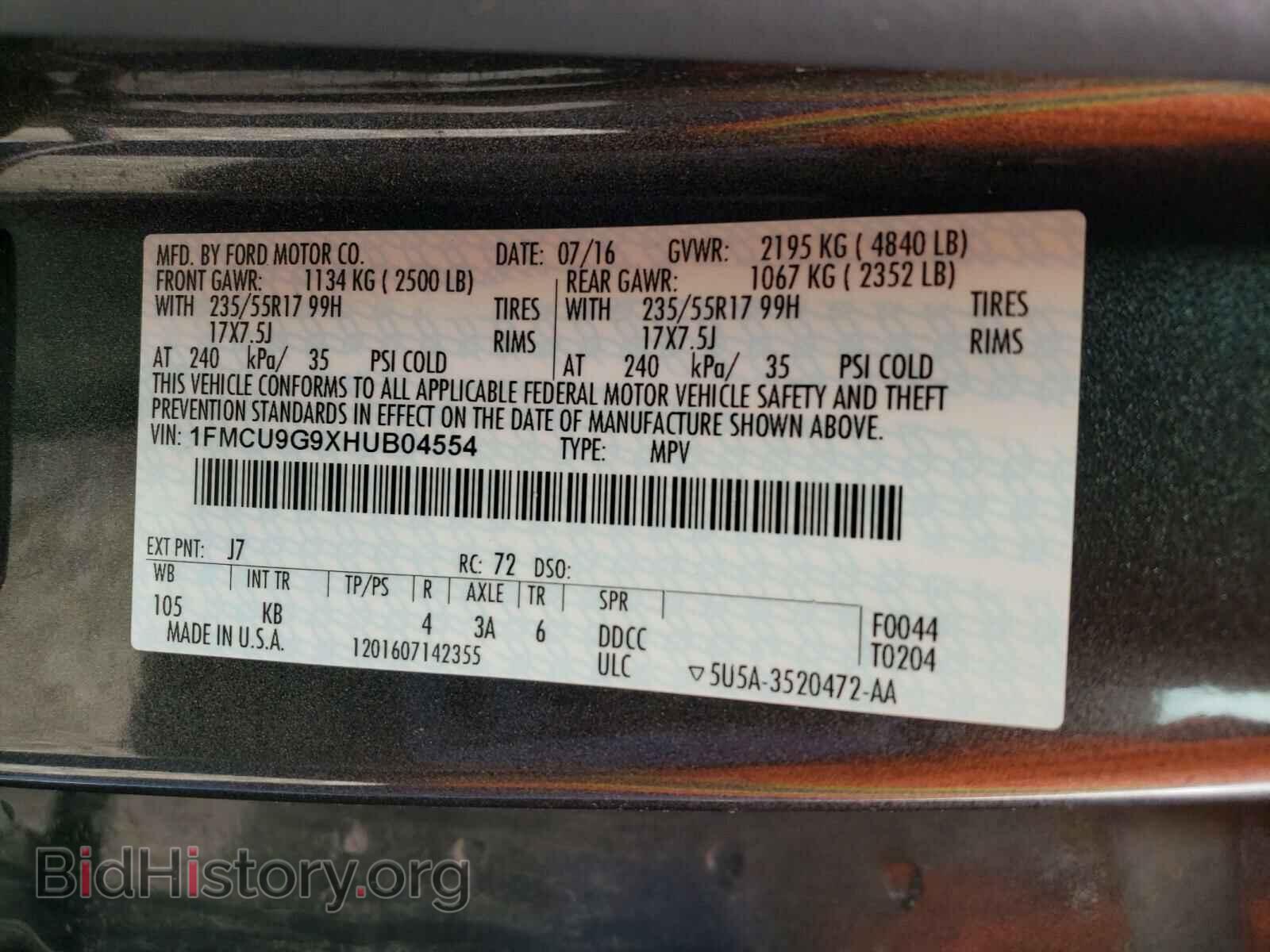 2017 FORD ESCAPE - VIN: 1FMCU9G9XHUB04554 - Фото 10