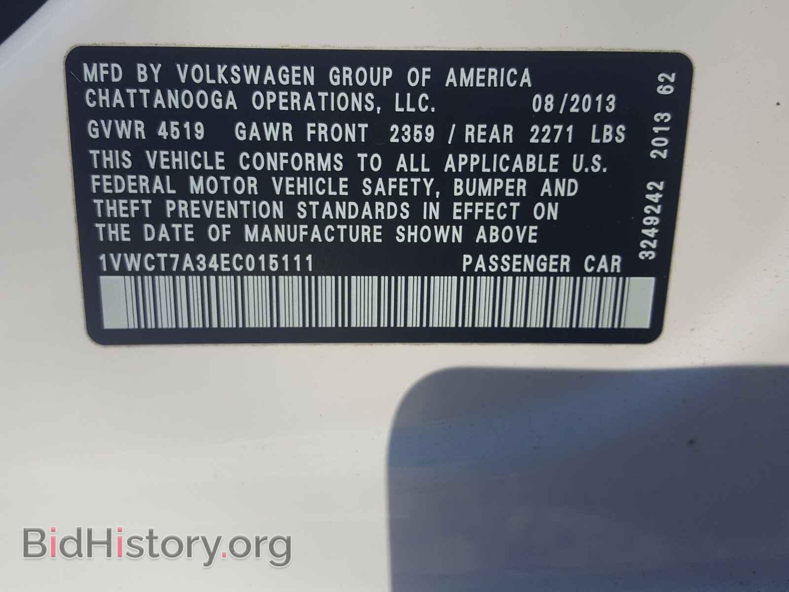 2014 VOLKSWAGEN PASSAT - VIN: 1VWCT7A34EC015111 - Фото 10