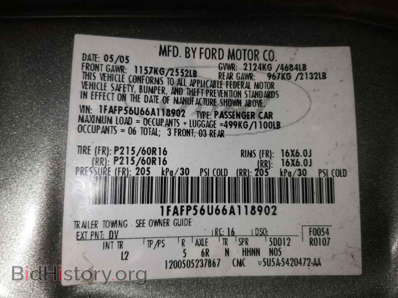 2006 FORD TAURUS - VIN: 1FAFP56U66A118902 - Фото 10