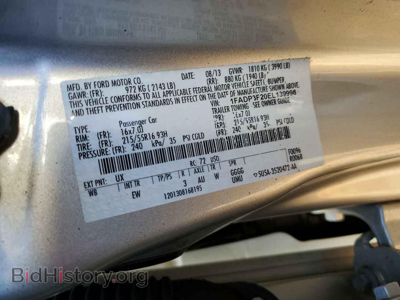 2014 FORD FOCUS - VIN: 1FADP3F20EL139998 - Фото 13