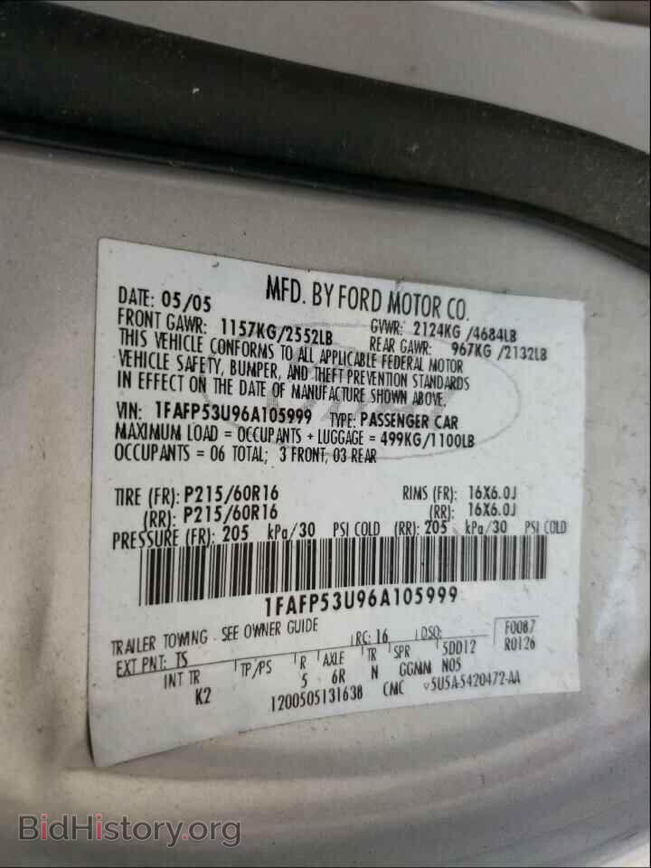 2006 Ford TAURUS (VIN 1FAFP53U96A105999) — photo 10 of 10