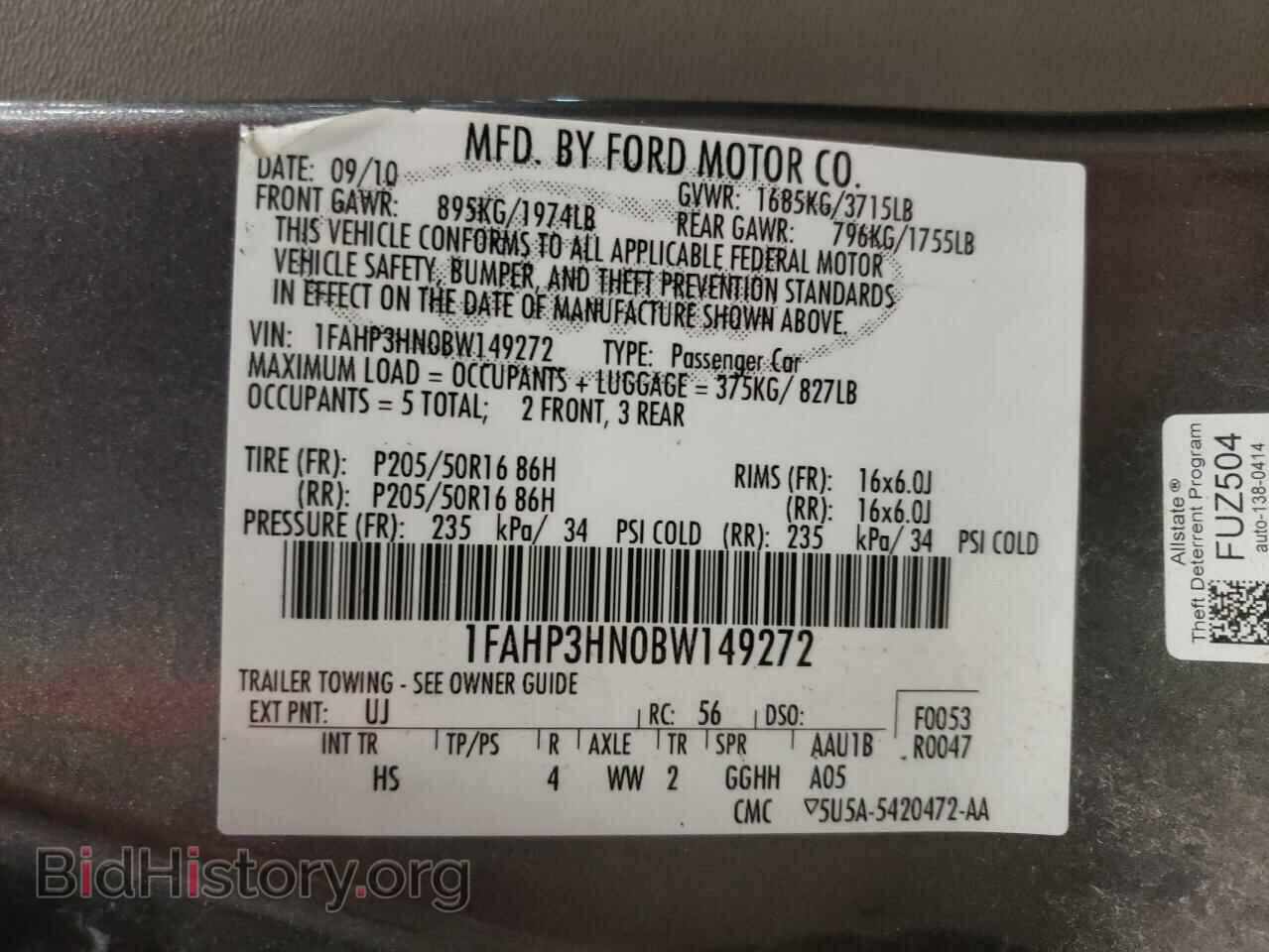2011 FORD FOCUS - VIN: 1FAHP3HN0BW149272 - Фото 10