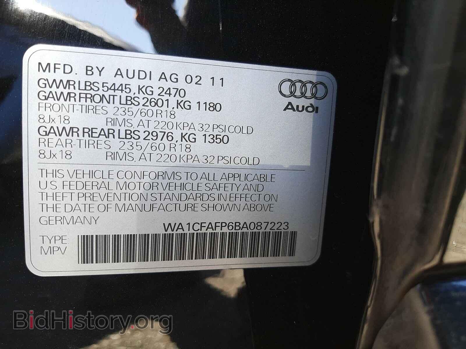 2011 AUDI Q5 - VIN: WA1CFAFP6BA087223 - Фото 10