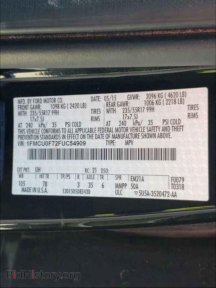 2015 FORD ESCAPE - VIN: 1FMCU0F72FUC54909 - Фото 10