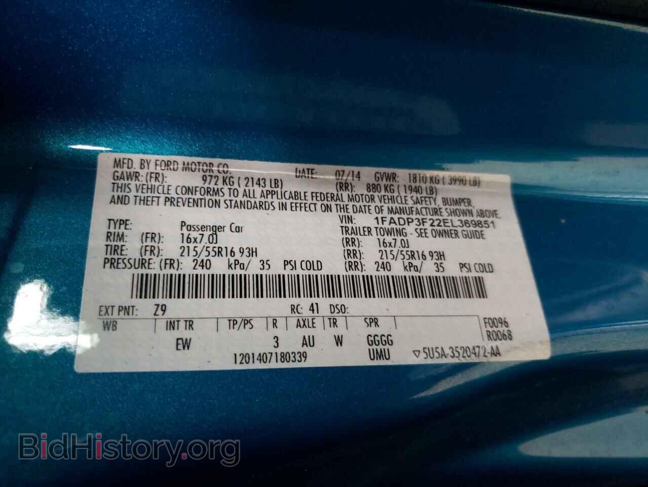 2014 FORD FOCUS - VIN: 1FADP3F22EL369851 - Фото 10
