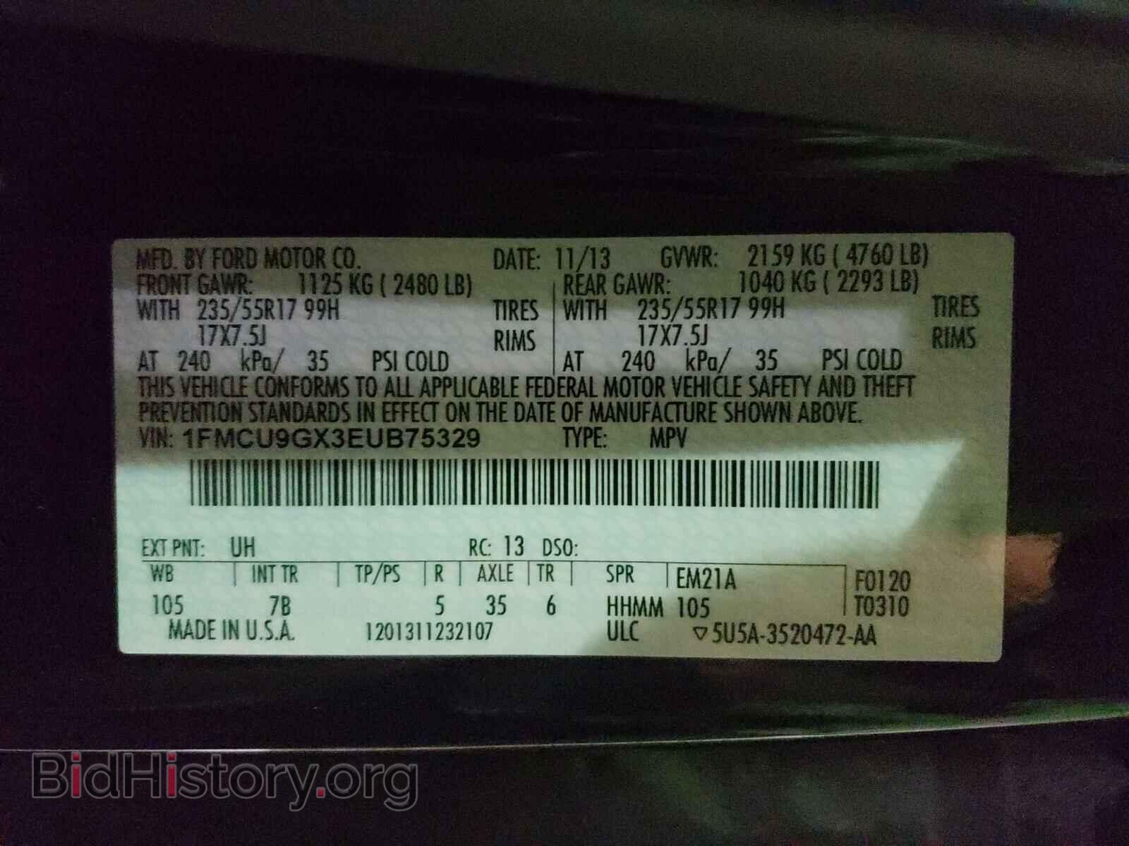 2014 FORD ESCAPE - VIN: 1FMCU9GX3EUB75329 - Фото 10
