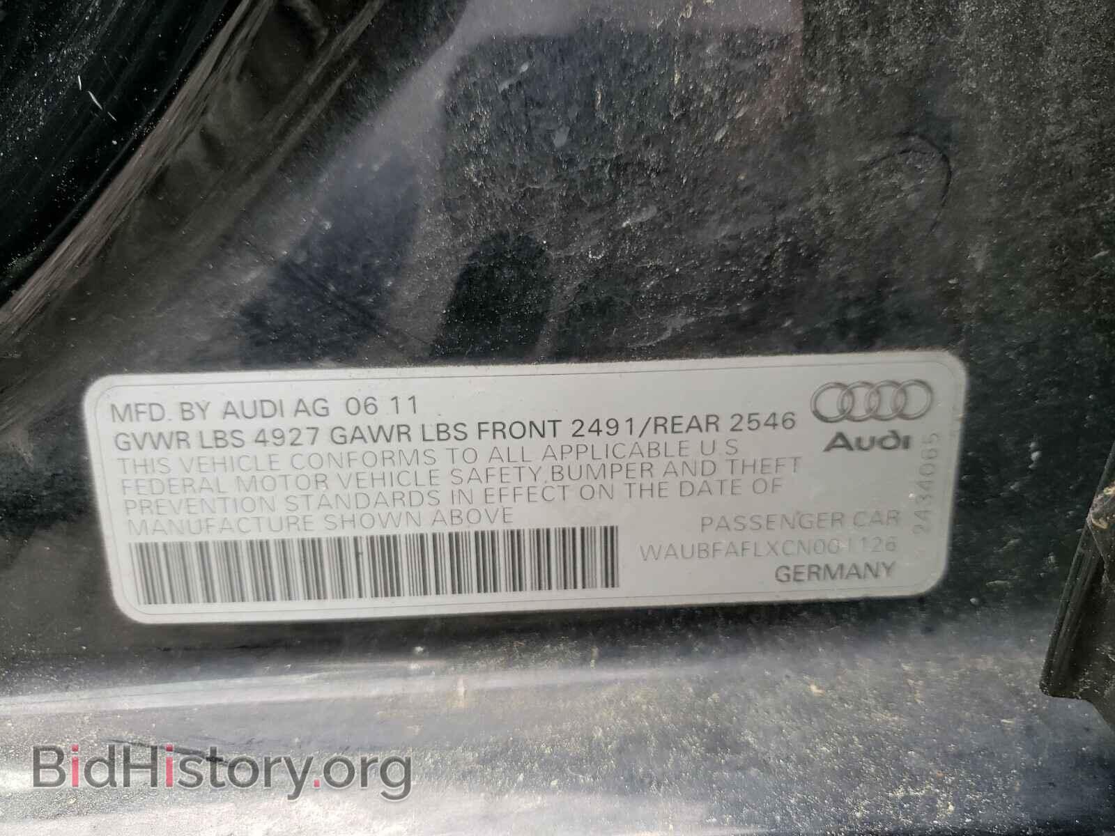 2012 AUDI A4 - VIN: WAUBFAFLXCN001126 - Фото 10