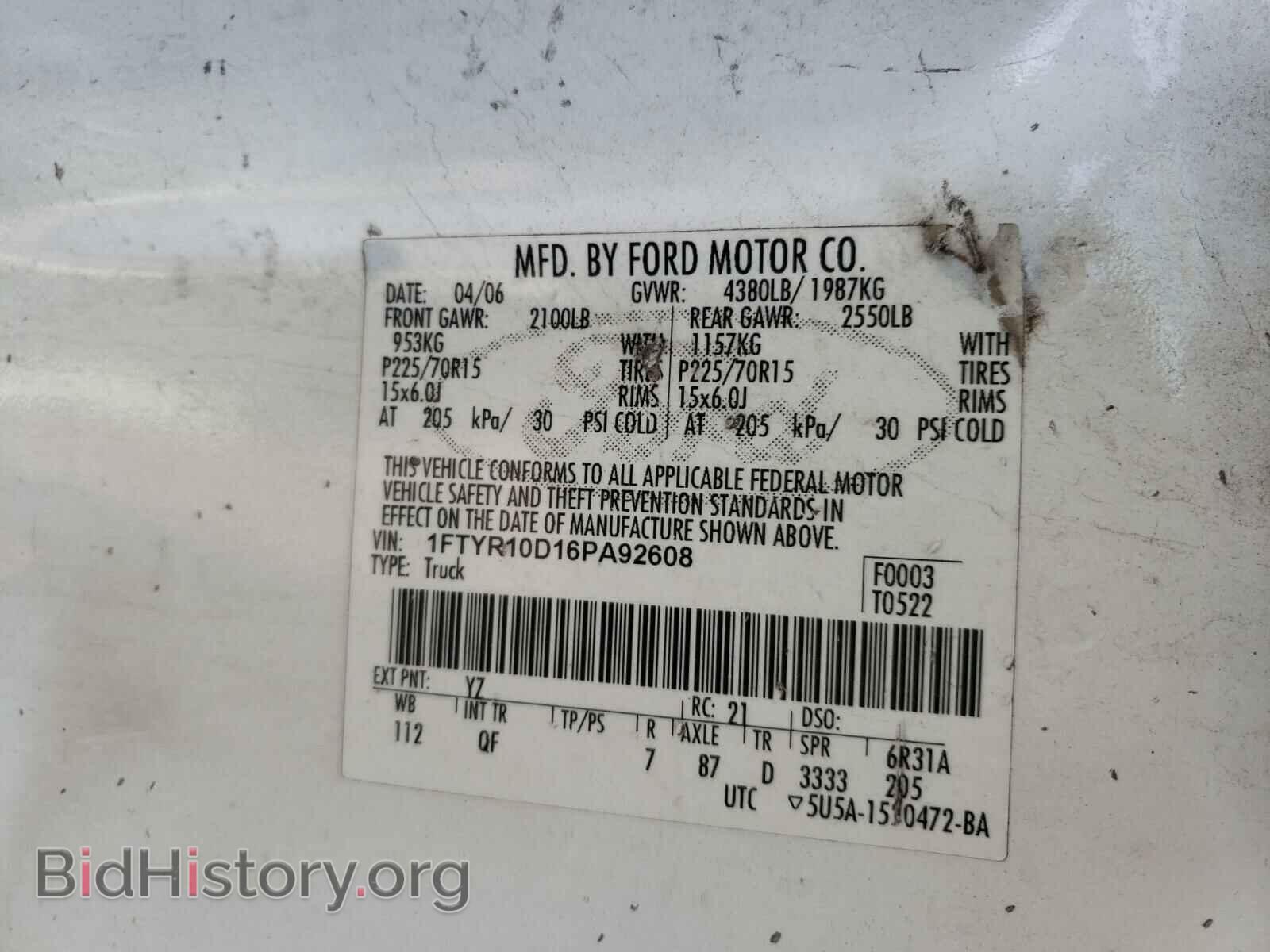 2006 FORD RANGER - VIN: 1FTYR10D16PA92608 - Фото 10