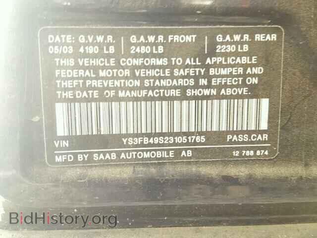 2003 SAAB 9 3 - VIN: YS3FB49S231051765 - Фото 10