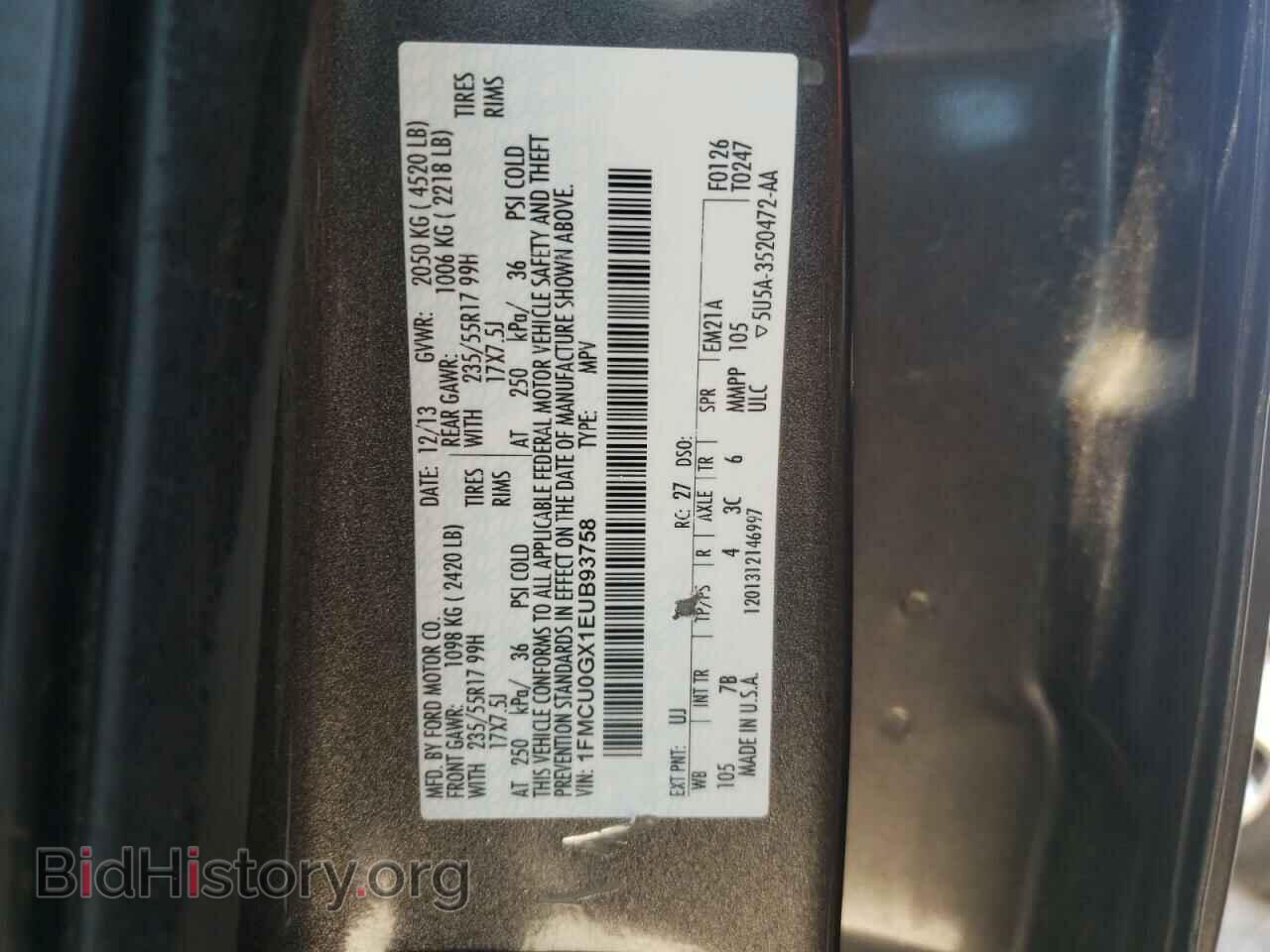 2014 FORD ESCAPE - VIN: 1FMCU0GX1EUB93758 - Фото 10